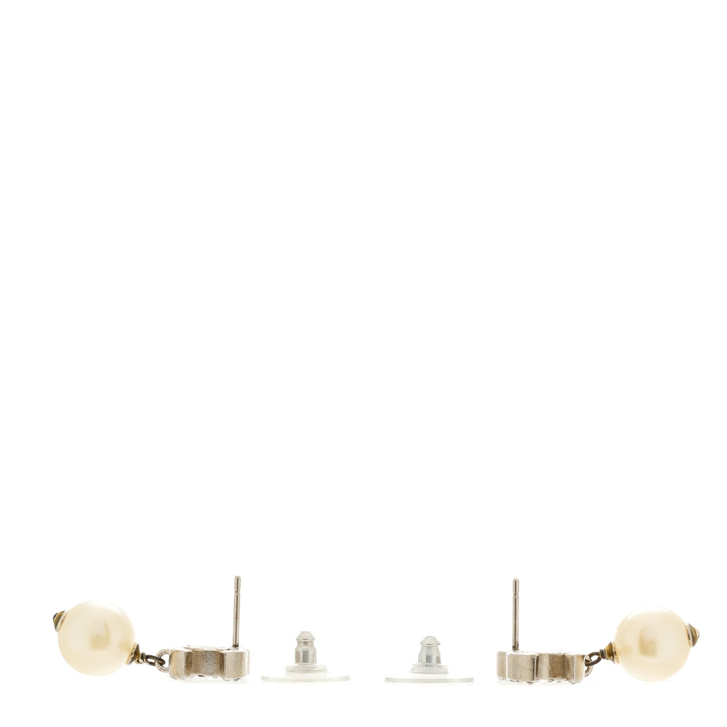 Crystal Pearl CC Drop Earrings Silver