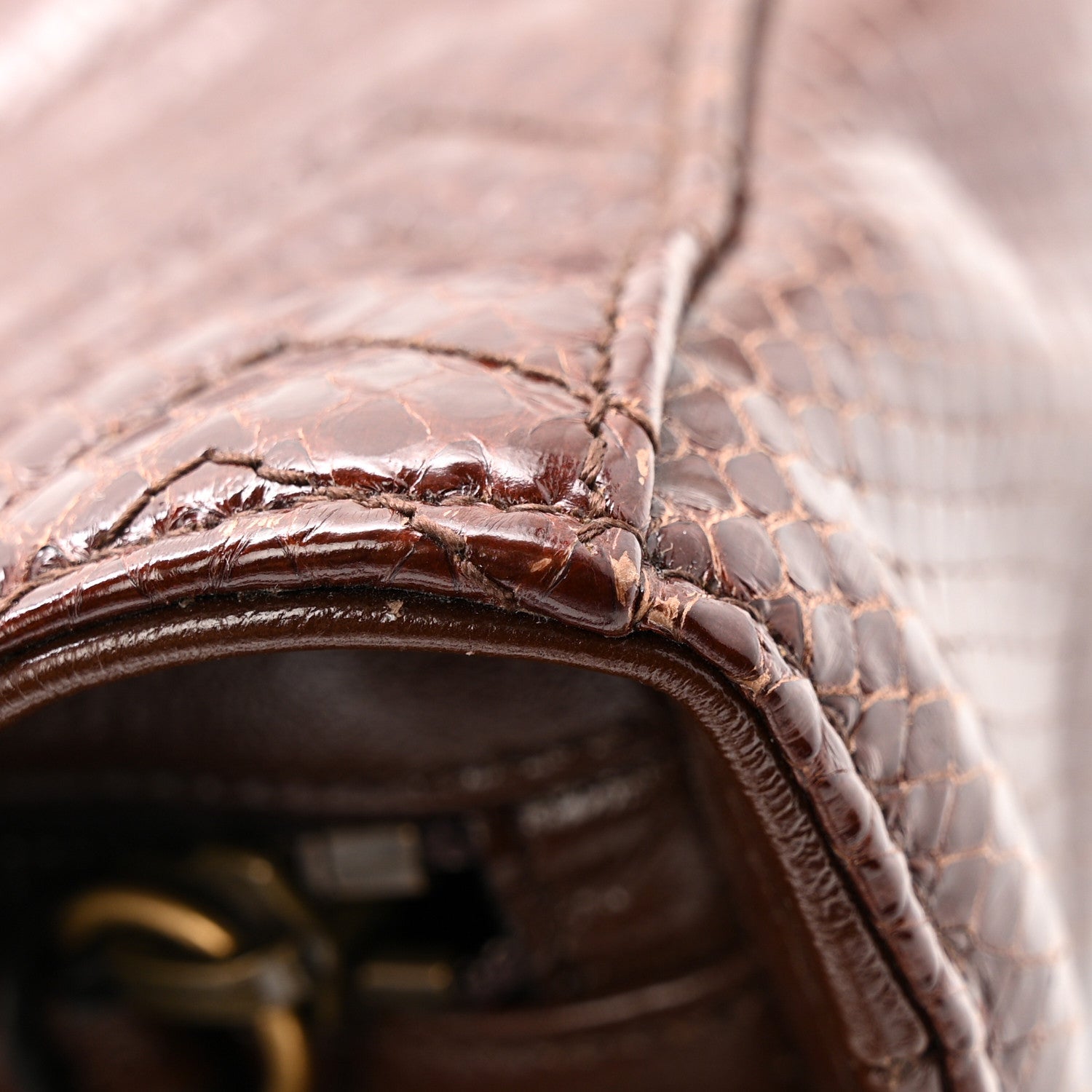 Snakeskin Matelasse Medium GG Marmont Slim Tote Brown