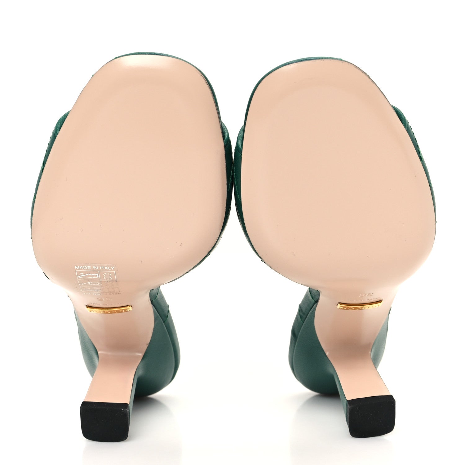 Nappa Matelasse GG Marmont 75mm Slide Sandals 36 Emerald