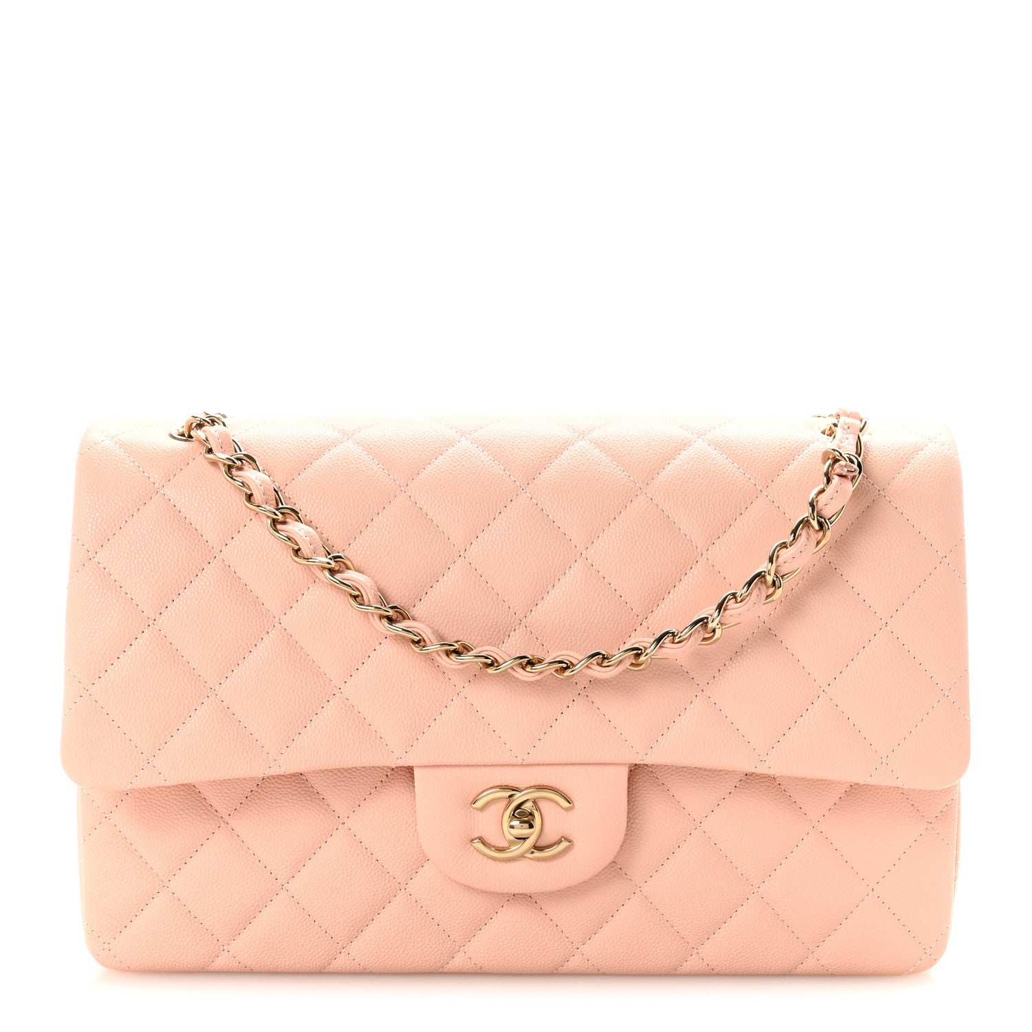 Caviar Quilted Jumbo Double Flap Light Pink
