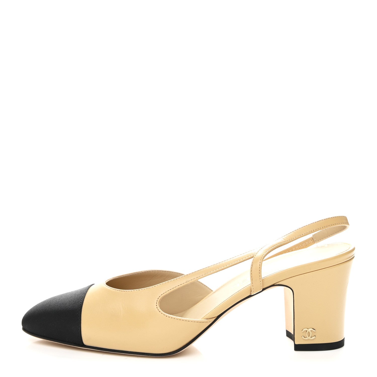 Goatskin Grosgrain Cap Toe CC Slingback Pumps 40.5 Beige Black