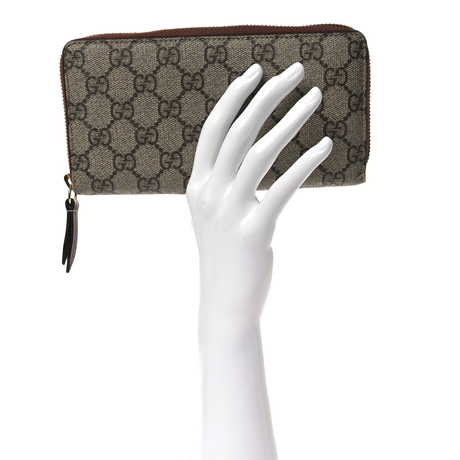 GG Supreme Monogram Cuoio Toscano Zip Around Wallet Beige Ebony Cuir