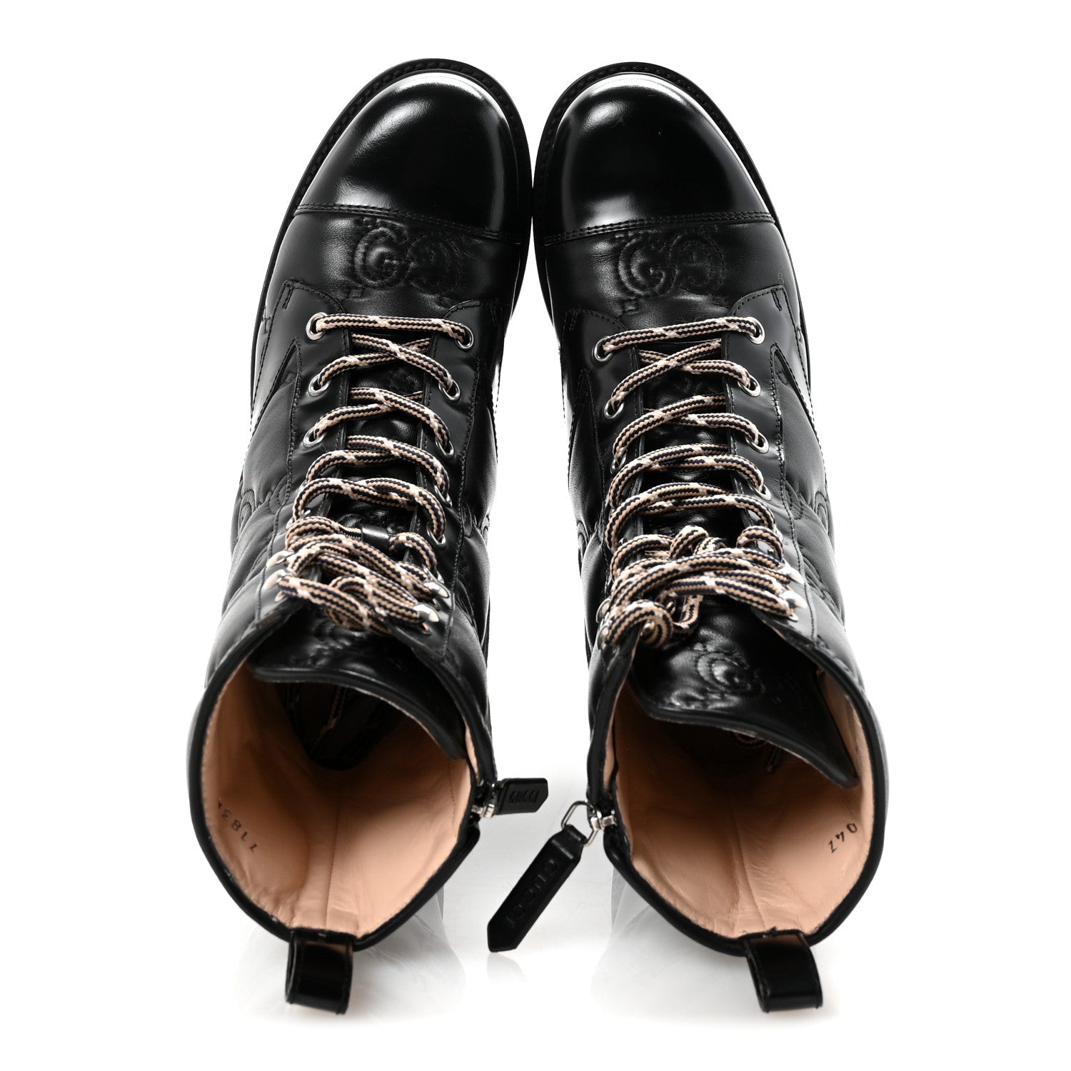 Cordovan Lux Nappa GG Matelasse Lace Up 60mm Combat Boots 35.5 Black