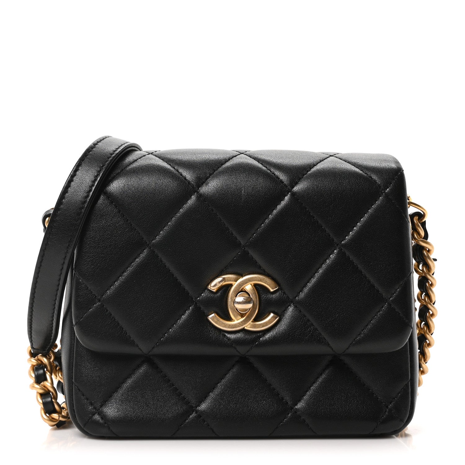 Lambskin Quilted Mini Side Note Flap Black