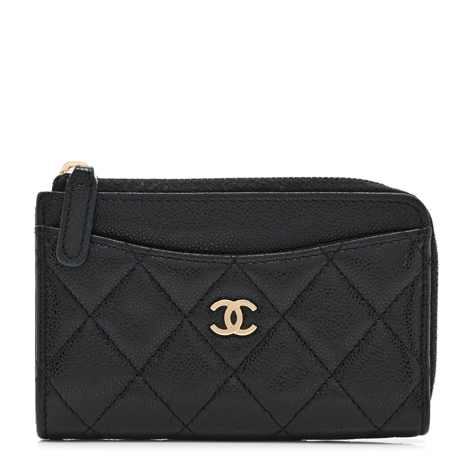 Caviar Quilted CC Zip Around Card Holder Black