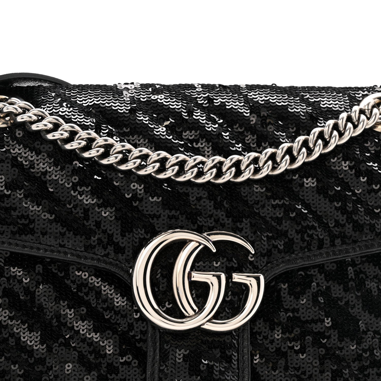 Sequin Matelasse Small GG Marmont Shoulder Bag Black