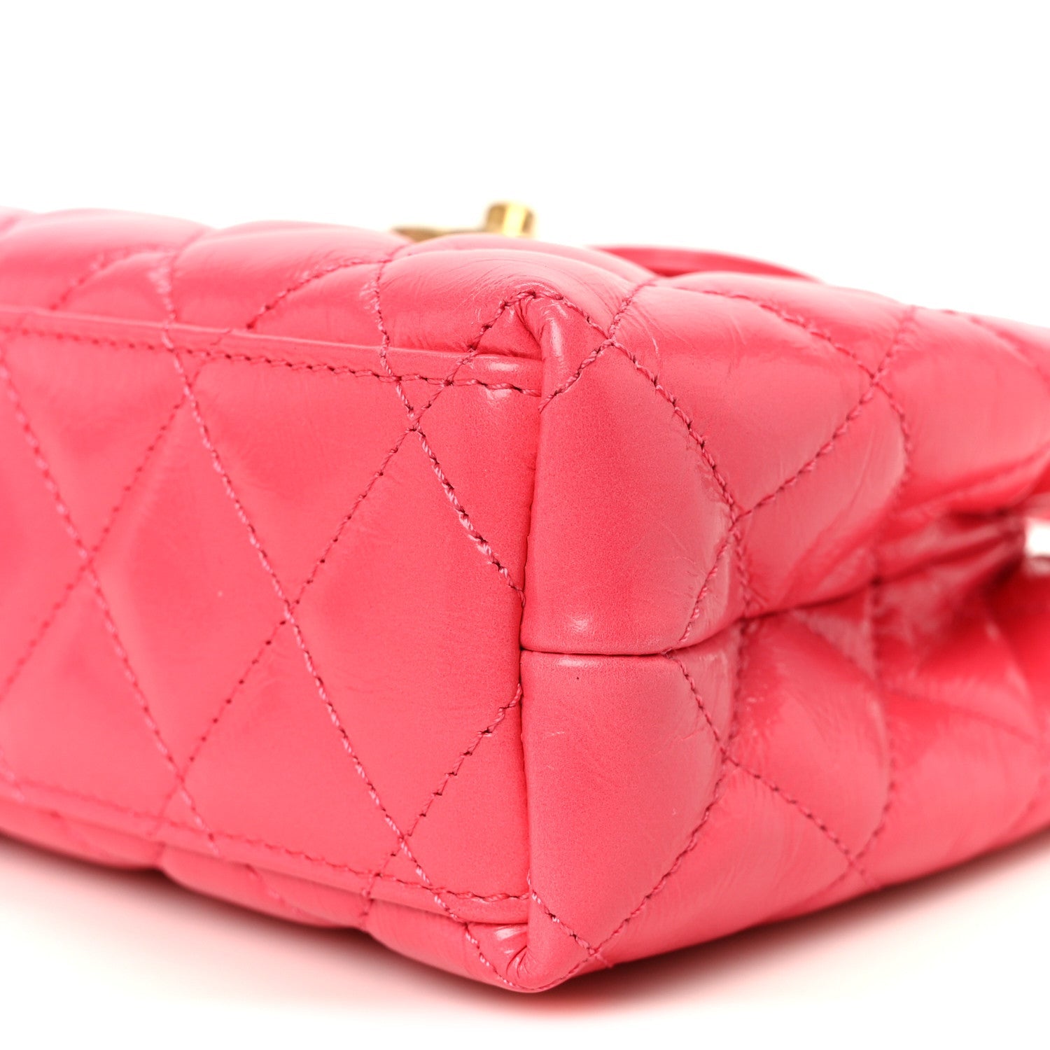 Shiny Aged Calfskin Quilted Nano Kelly Shopper Fuchsia