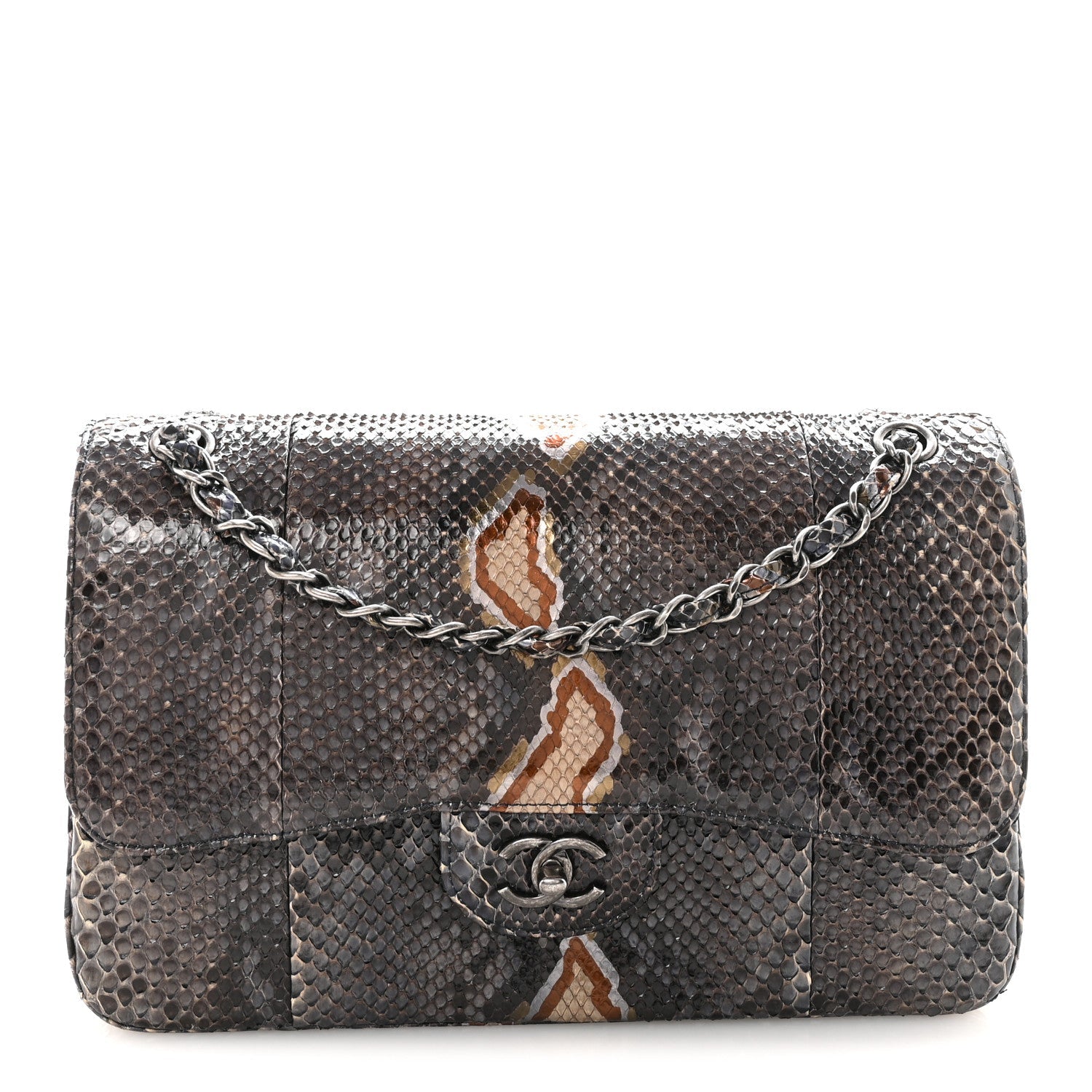 Metallic Snakeskin Jumbo Double Flap Blue