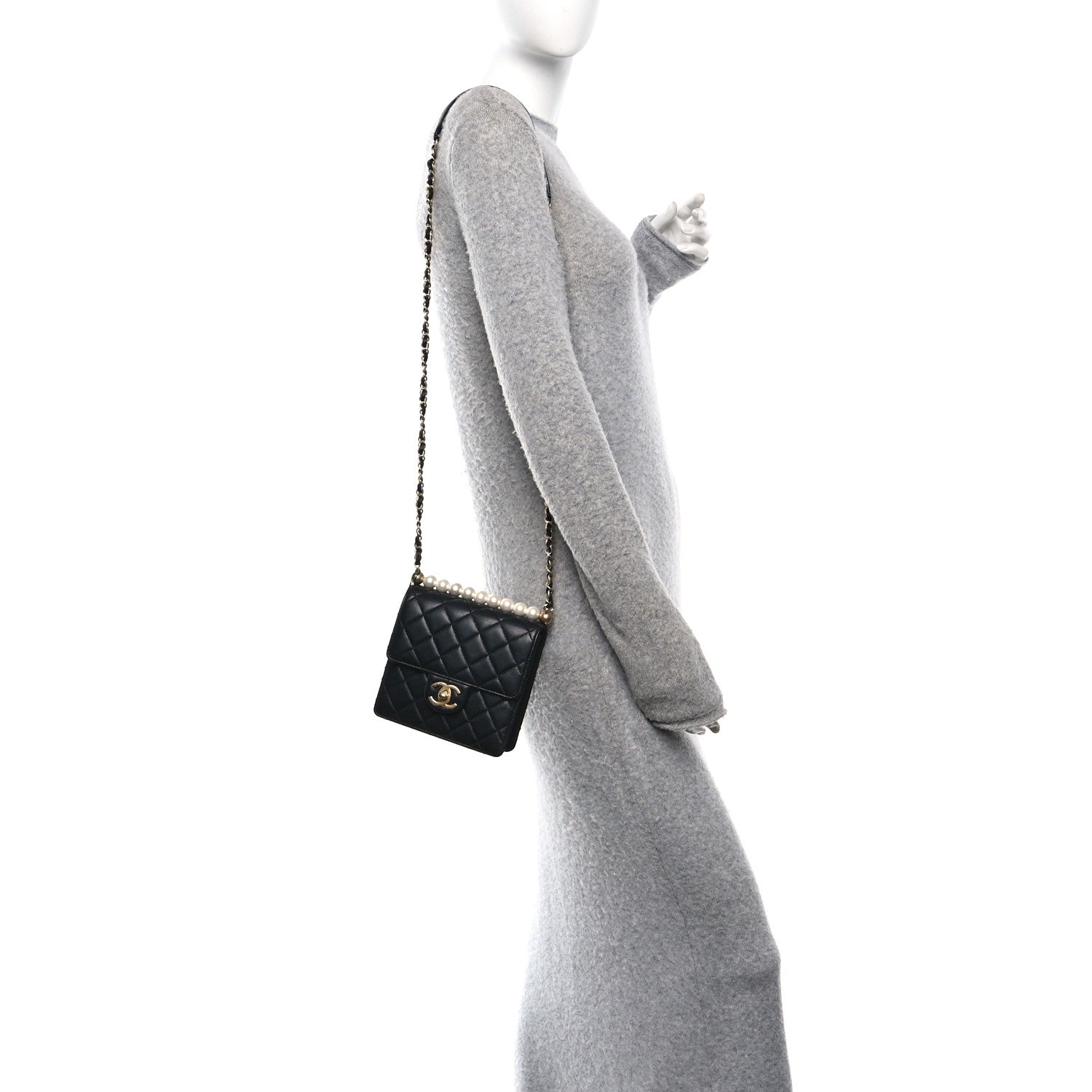 Goatskin Quilted Chic Pearls Flap Black