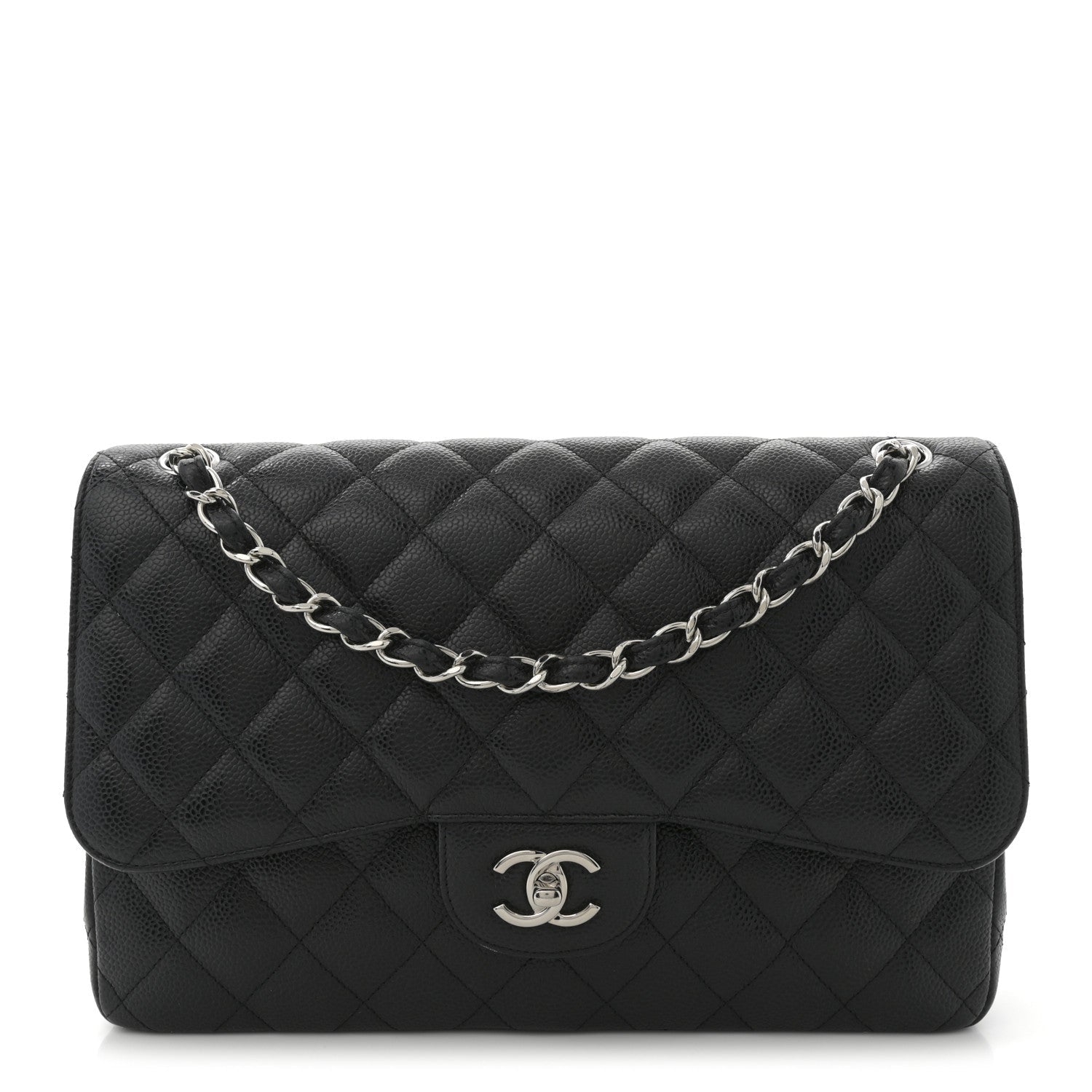 Caviar Quilted Jumbo Double Flap Black