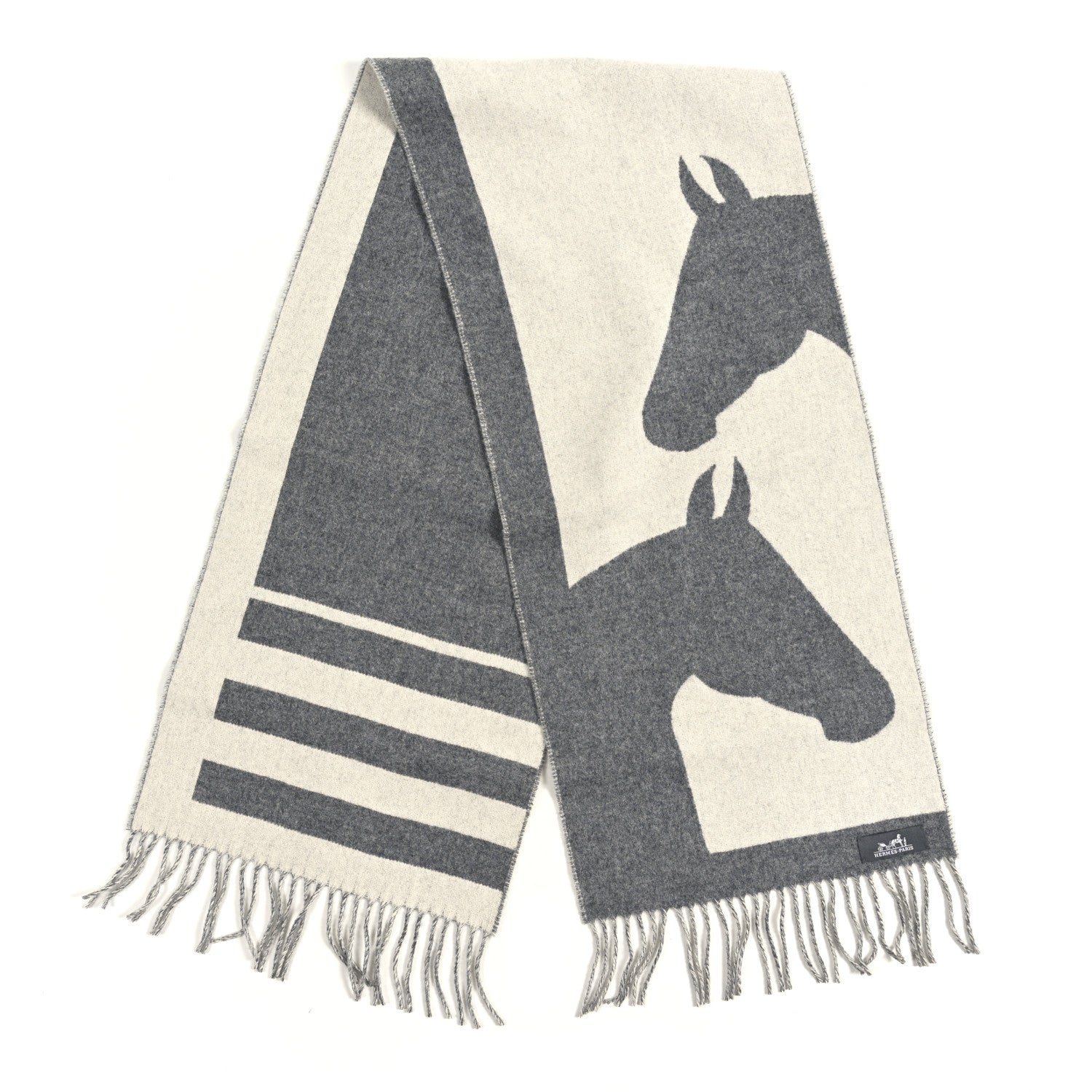 Cashmere Casaque Love Story Muffler Gris Clair Ivoire