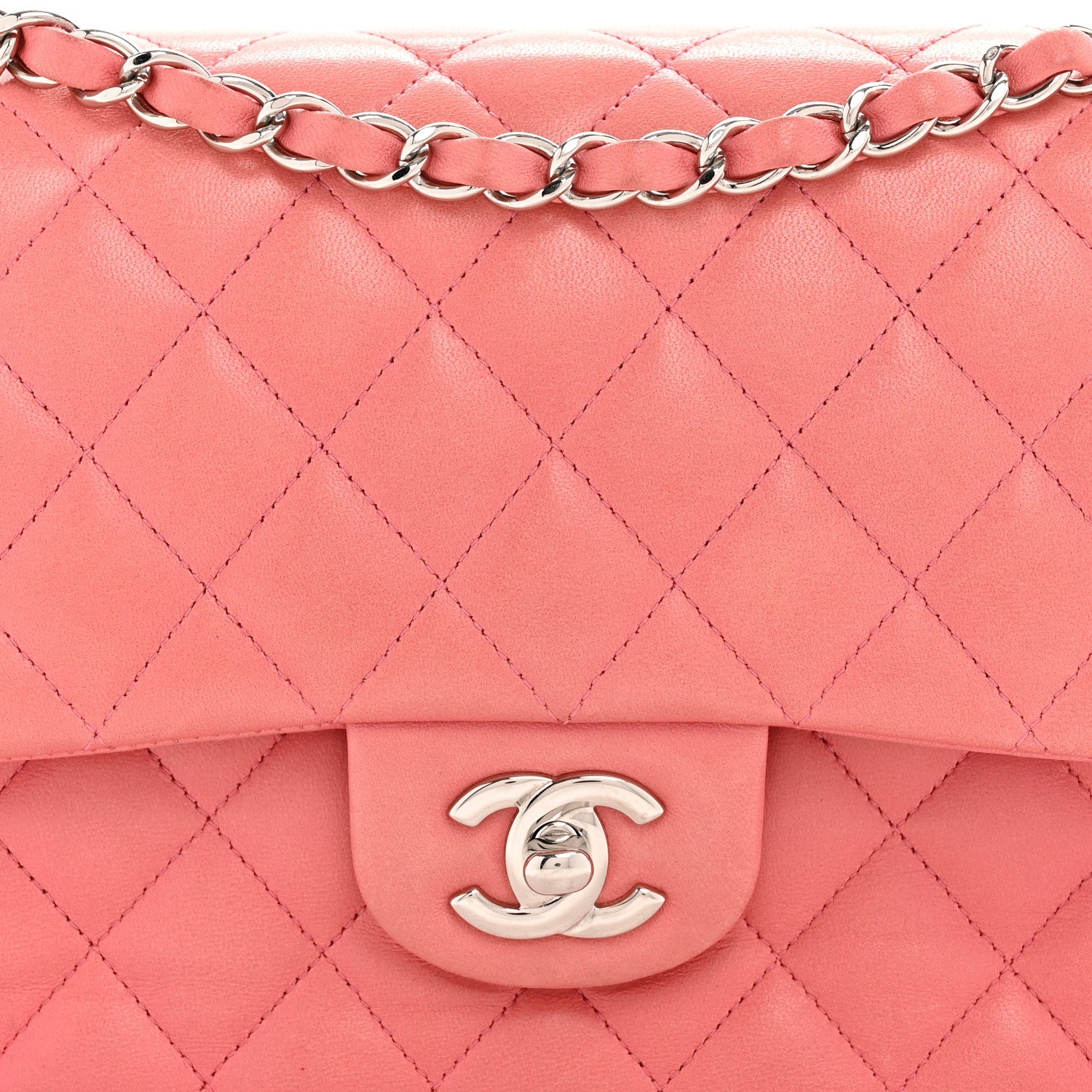 Lambskin Quilted Medium Double Flap Pink