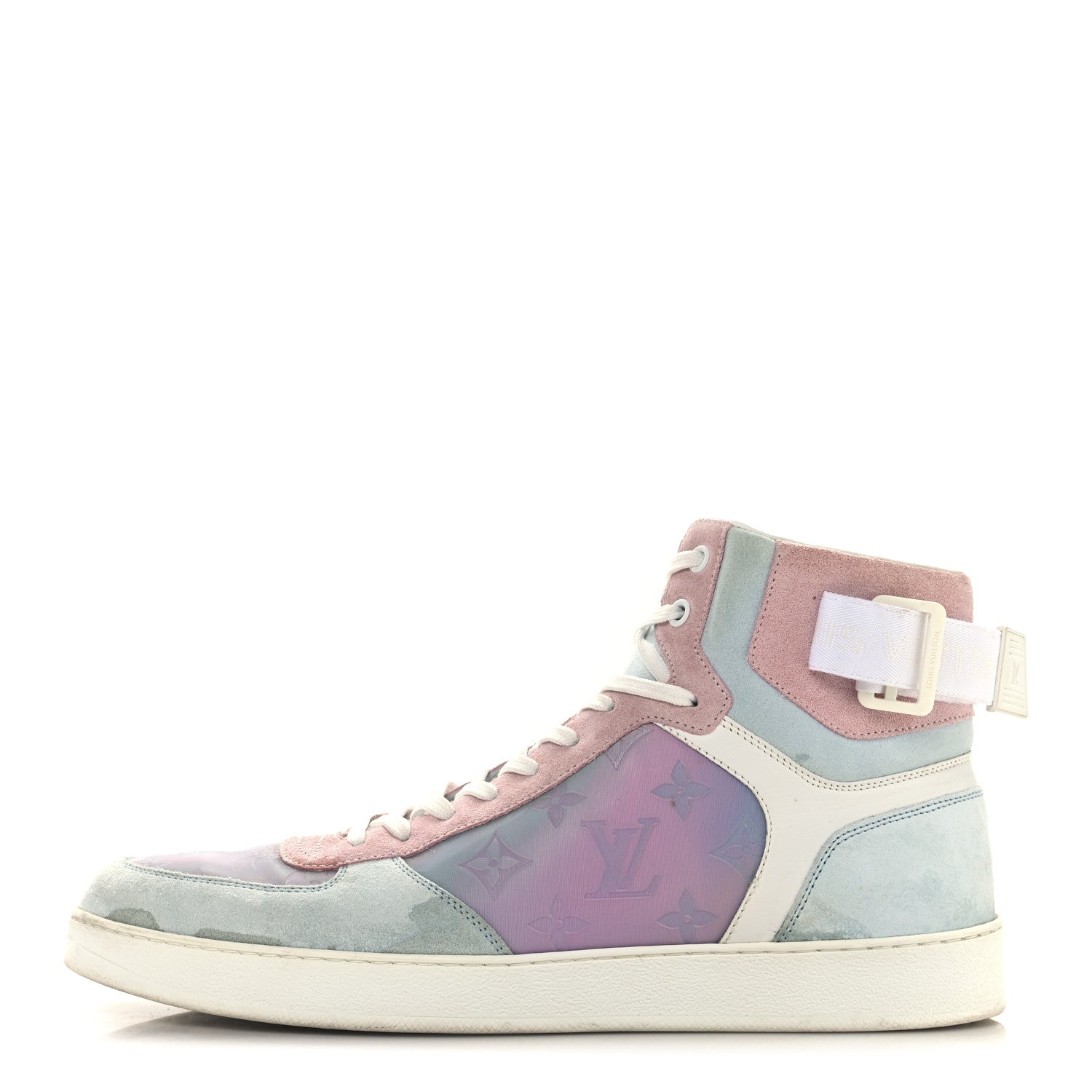 Calfskin Suede Monogram Mens Rivoli High Top Sneakers 10 White Multicolor