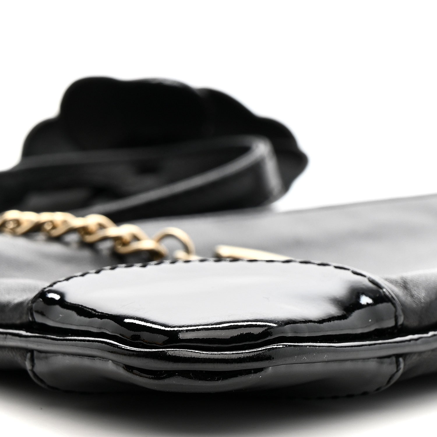 Lambskin Patent Camellia Wristlet Black