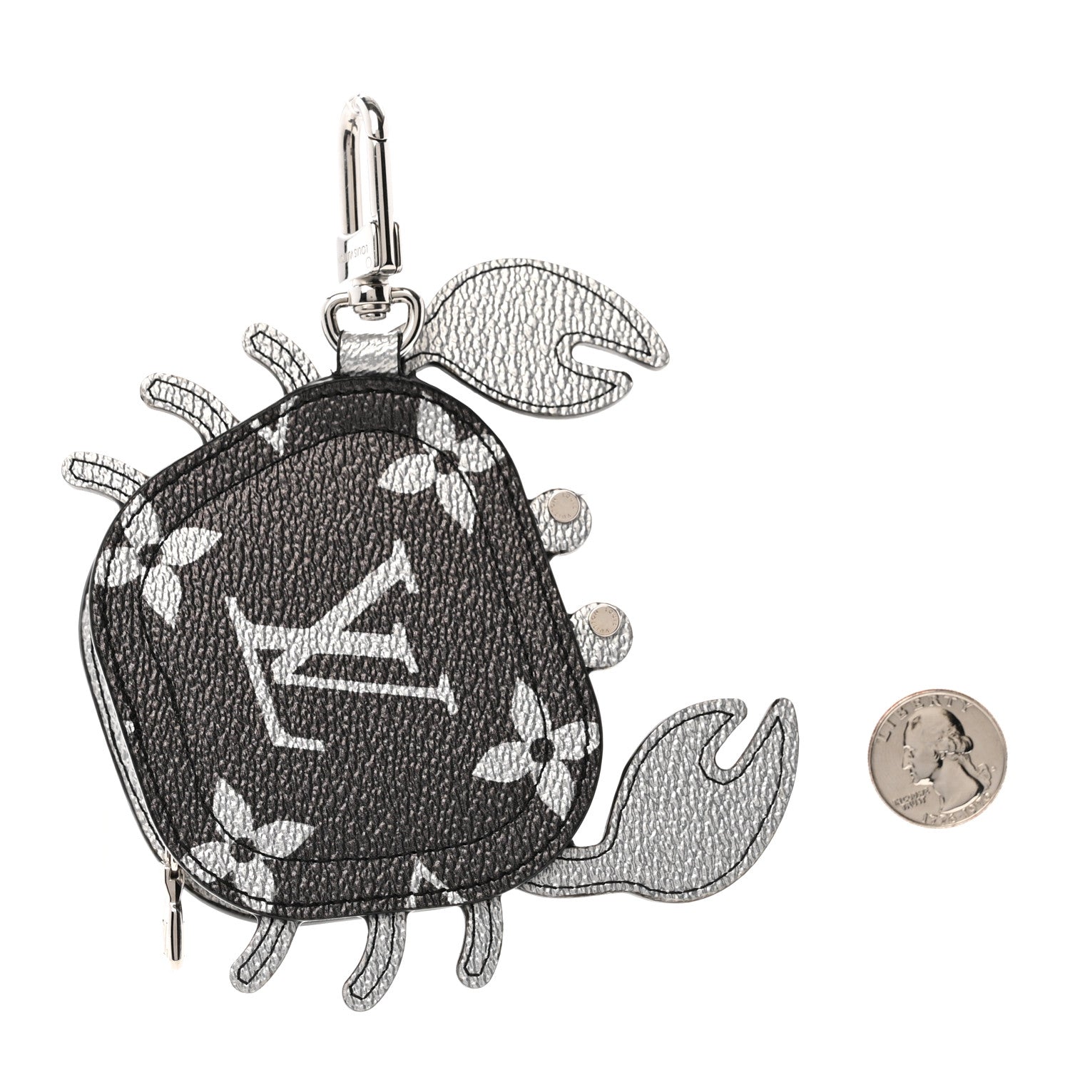 Metallic Monogram Crab Bag Charm Grey Silver