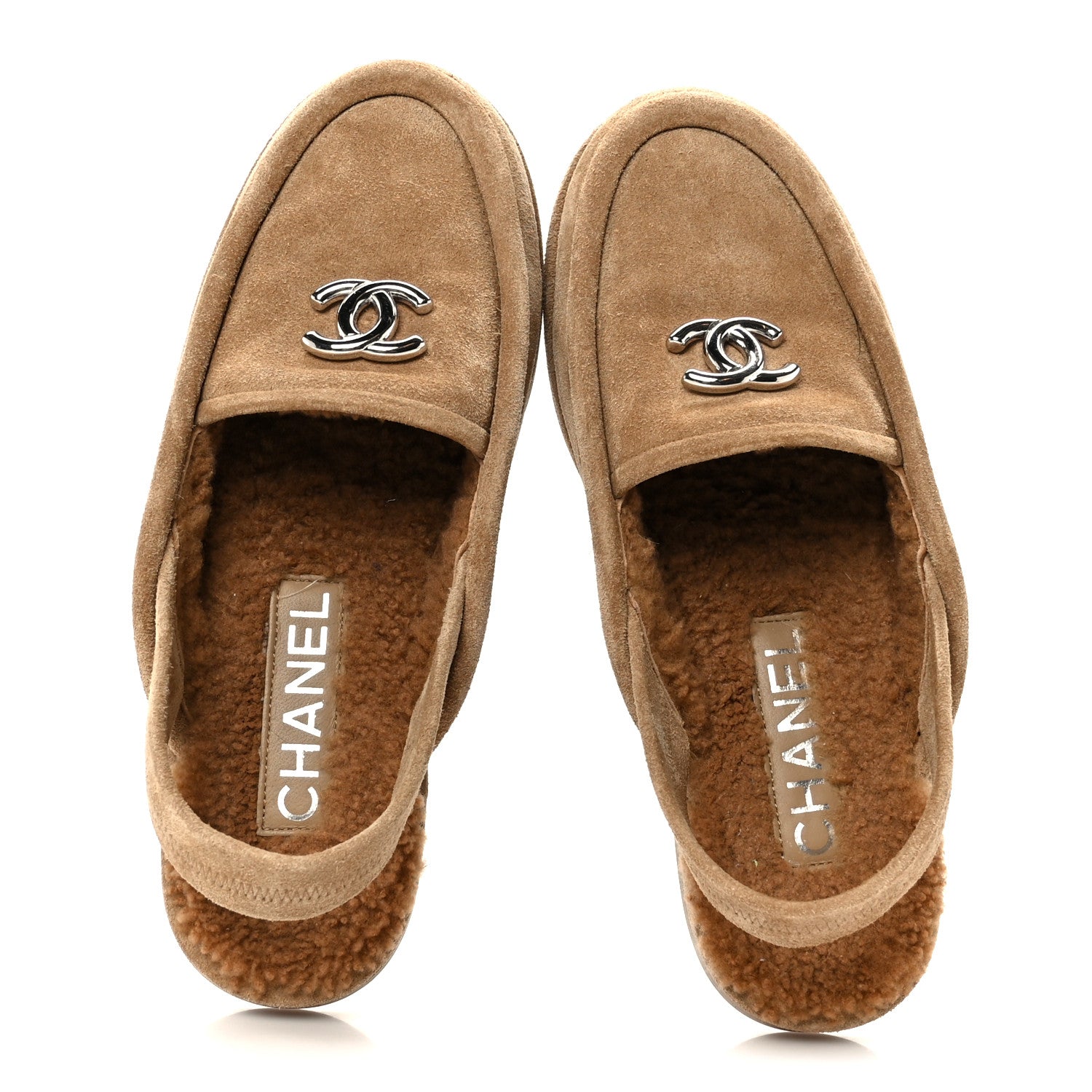 Suede Calfskin CC Slingback Loafers 35 Dark Beige