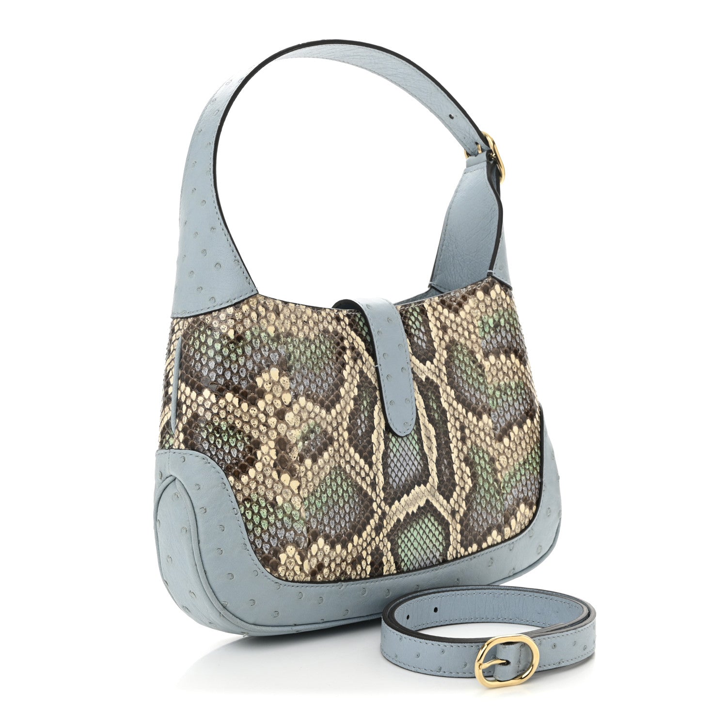 Snakeskin Ostrich Calfskin Small Jackie 1961 Hobo Blue Multicolor
