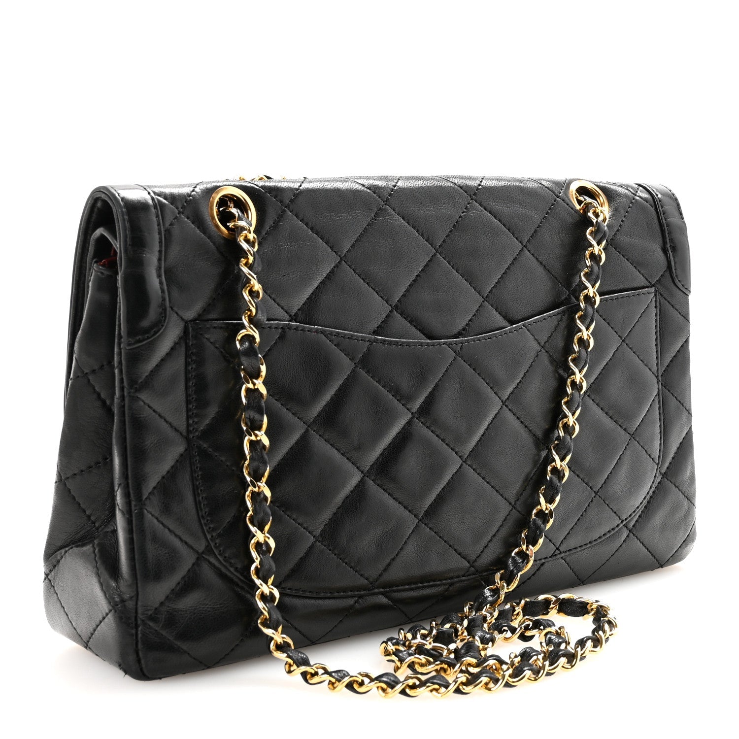 Lambskin Quilted Medium Double Flap Bag Black