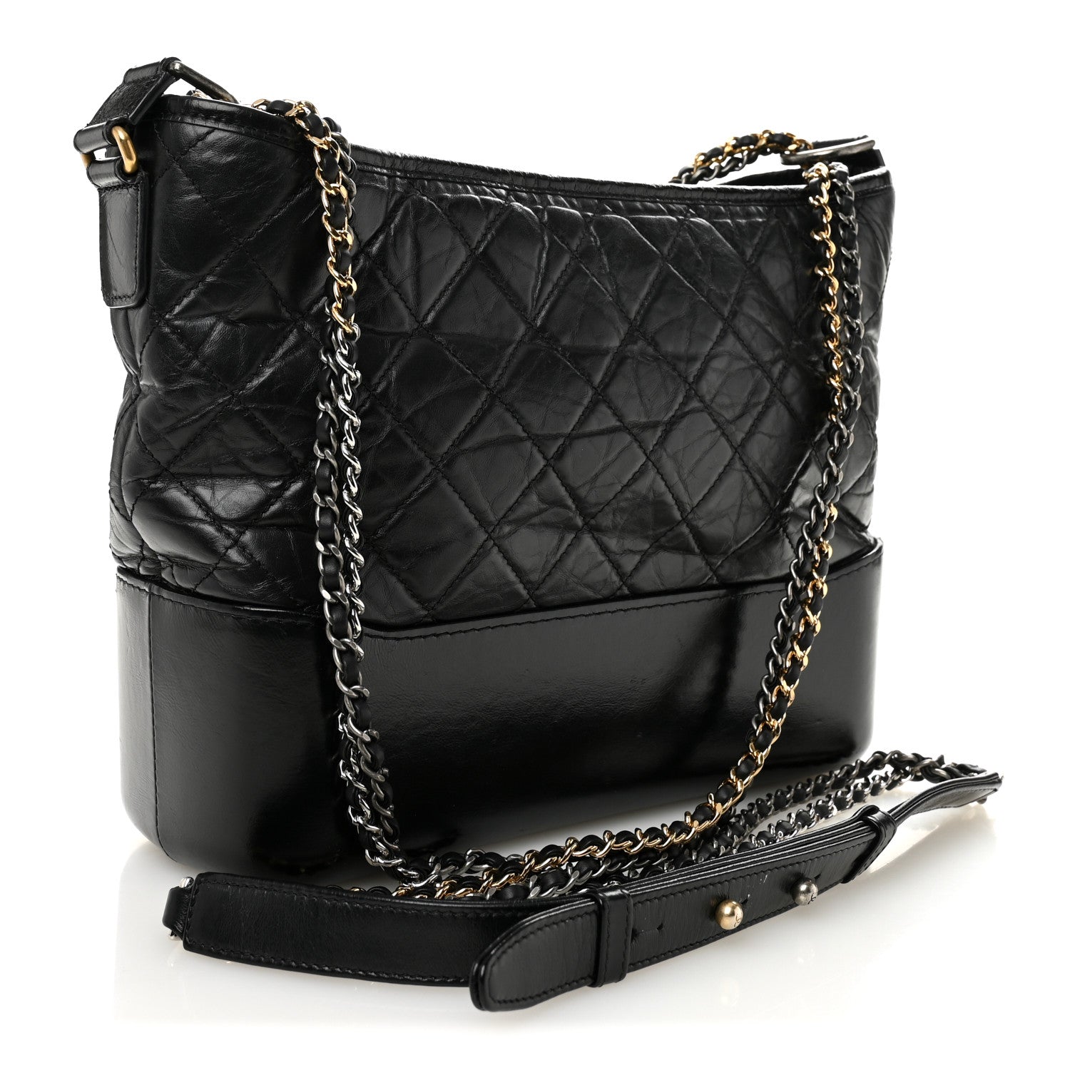 Aged Calfskin Quilted Medium Gabrielle Hobo Black