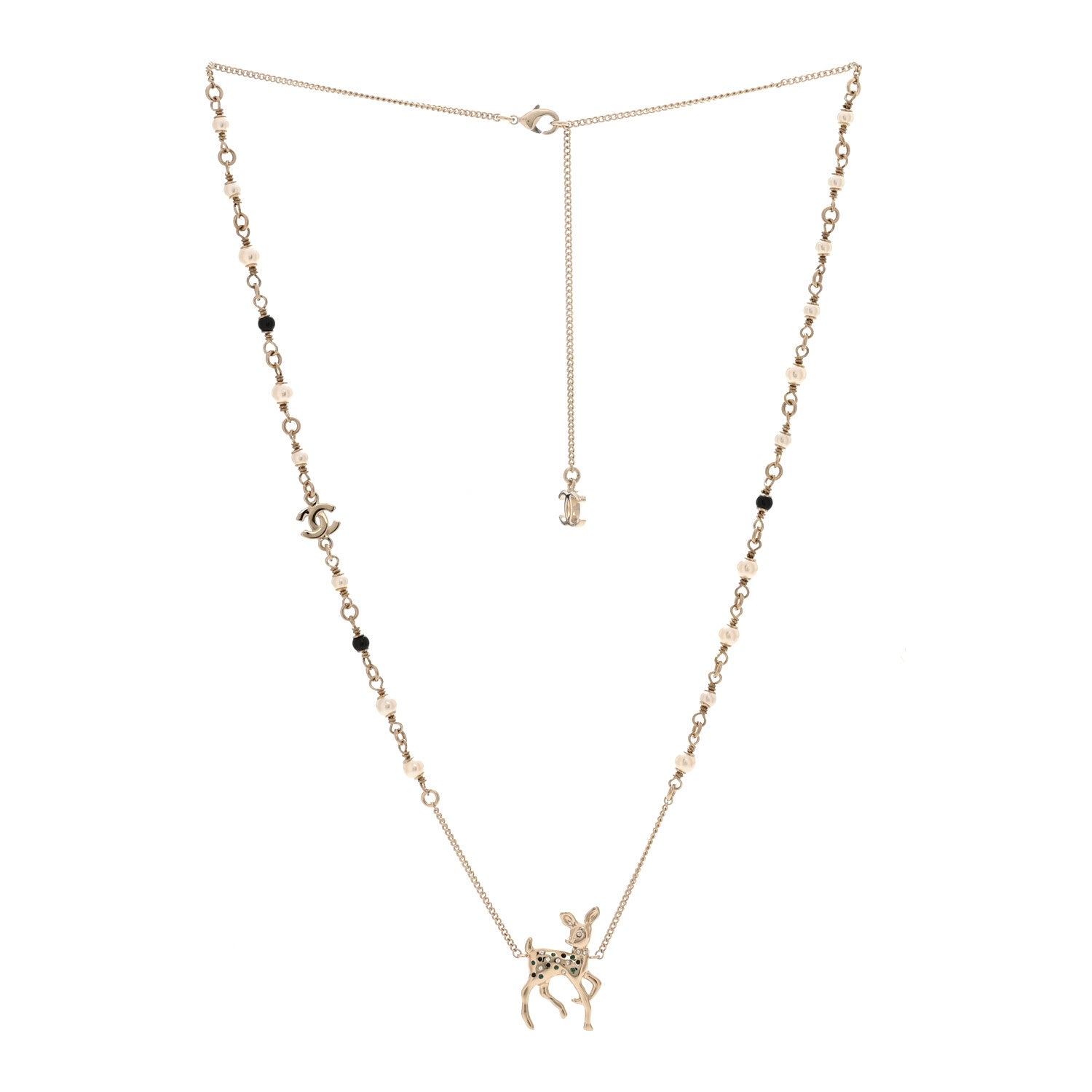 Metal Crystal Pearl Deer Pendant Necklace Green Black Gold