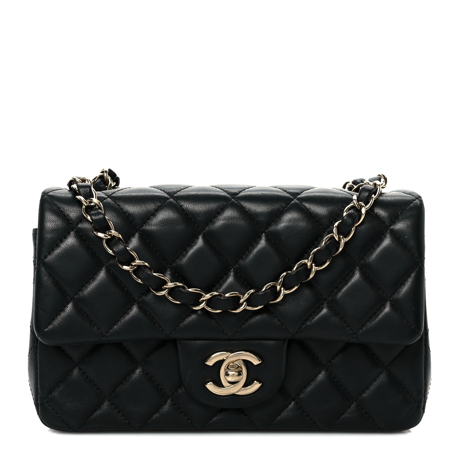 Lambskin Quilted Mini Rectangular Flap Black