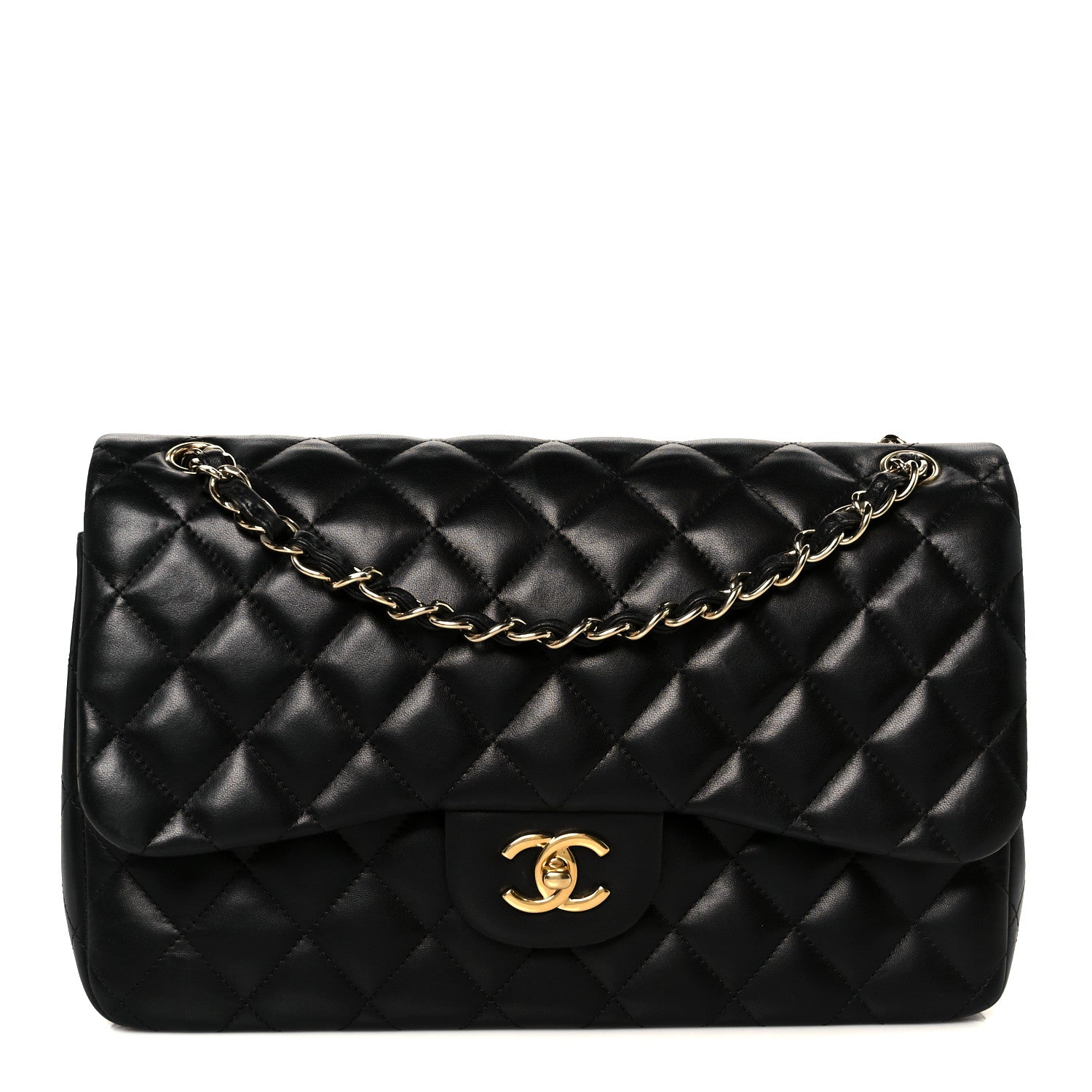 Lambskin Quilted Jumbo Double Flap Black