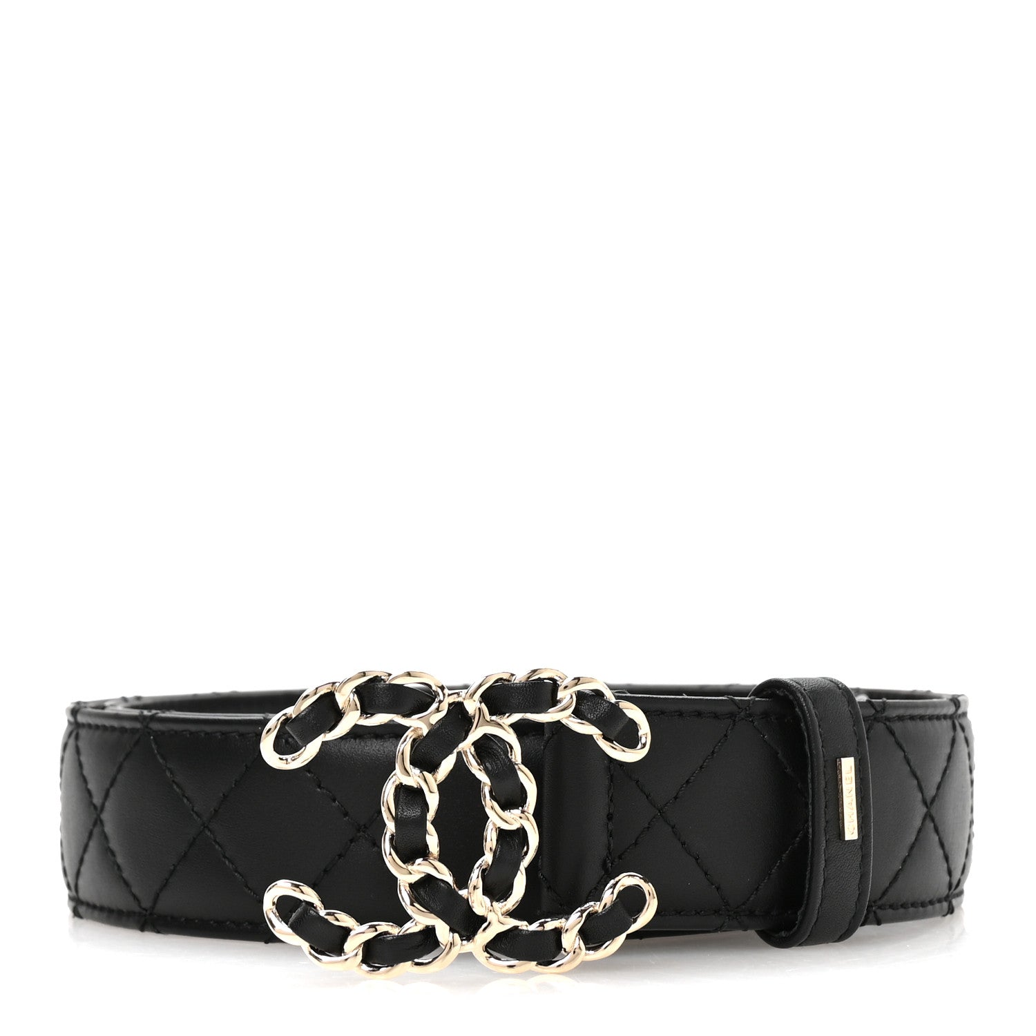 Calfskin Quilted CC Chain Belt 80 32 Black