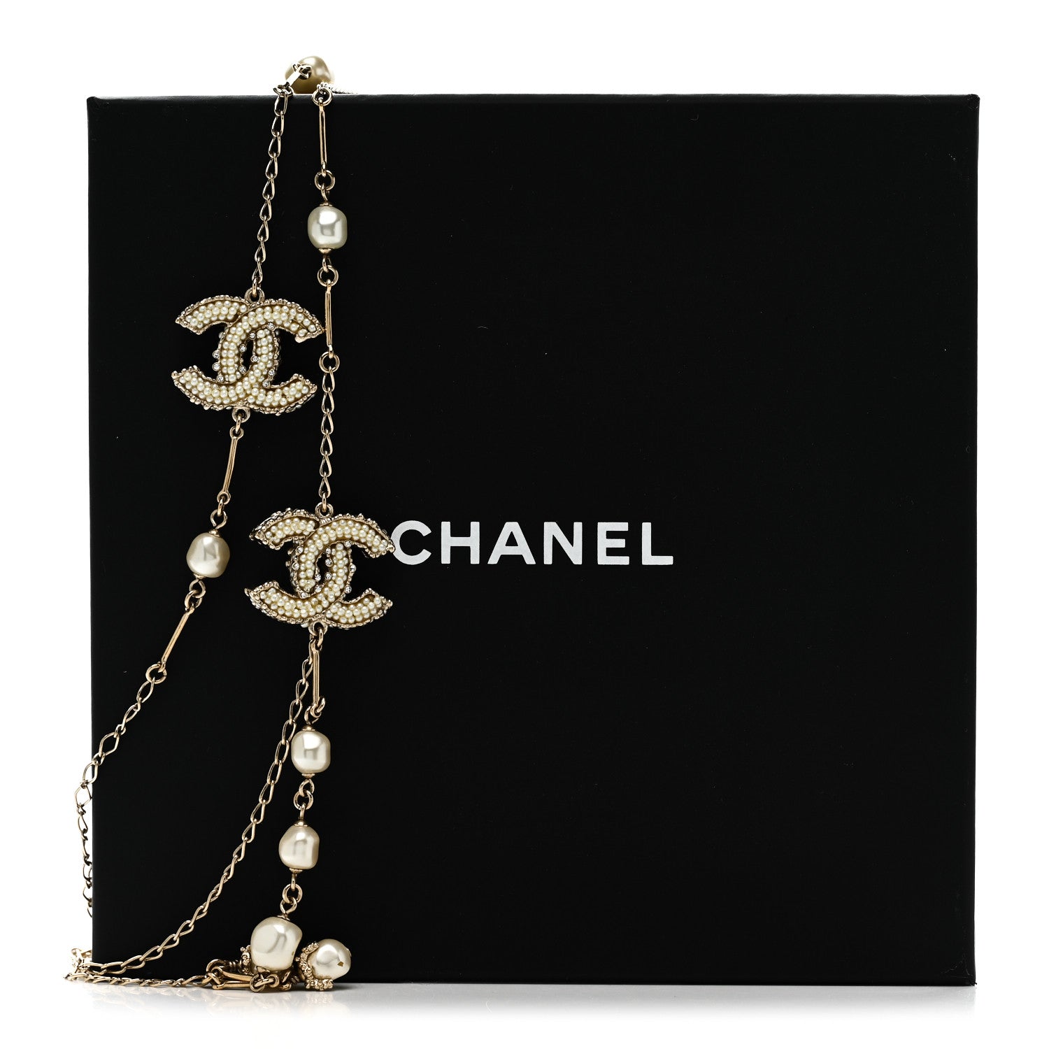 Pearl CC Long Necklace Gold