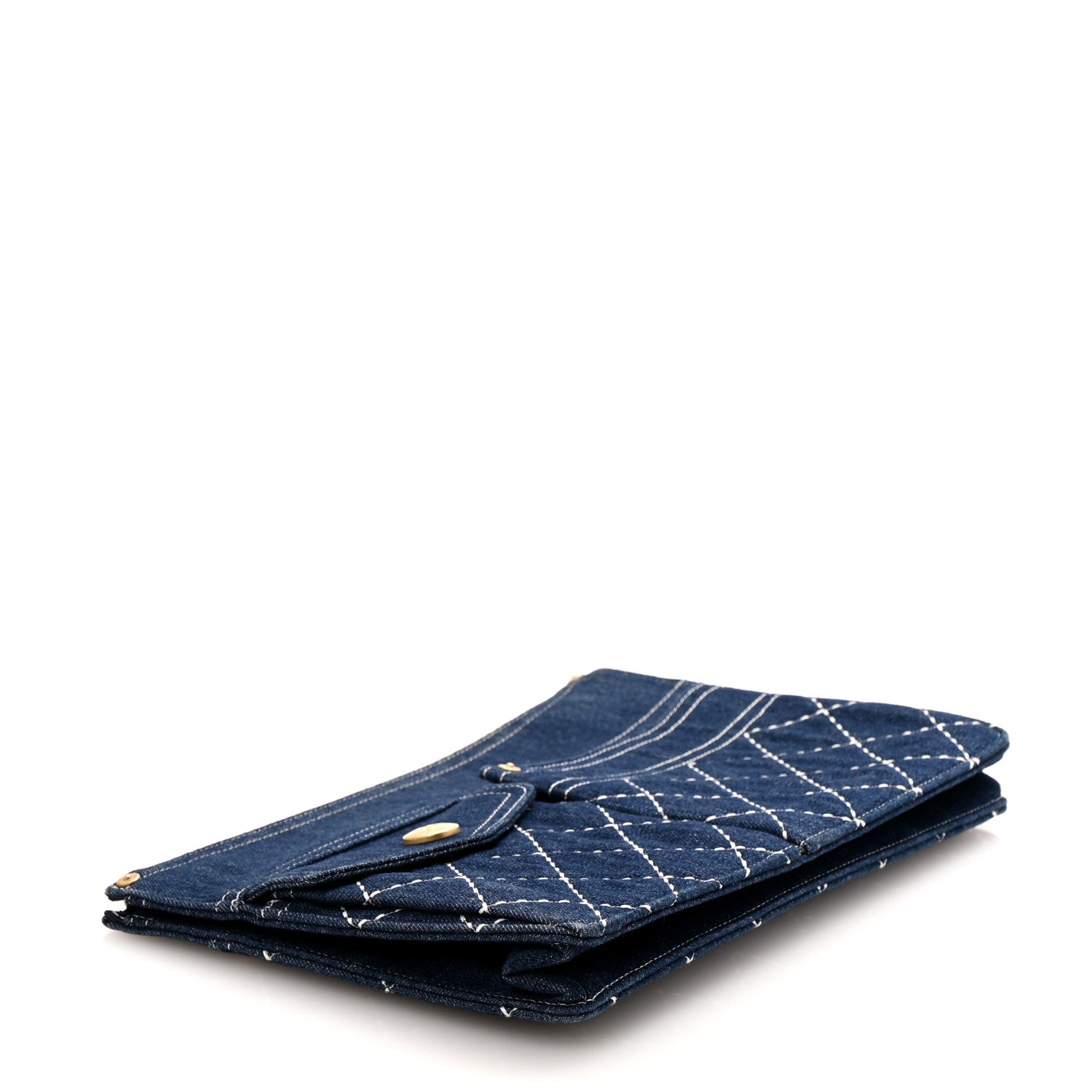 Denim Quilted Zipped Pouch Blue