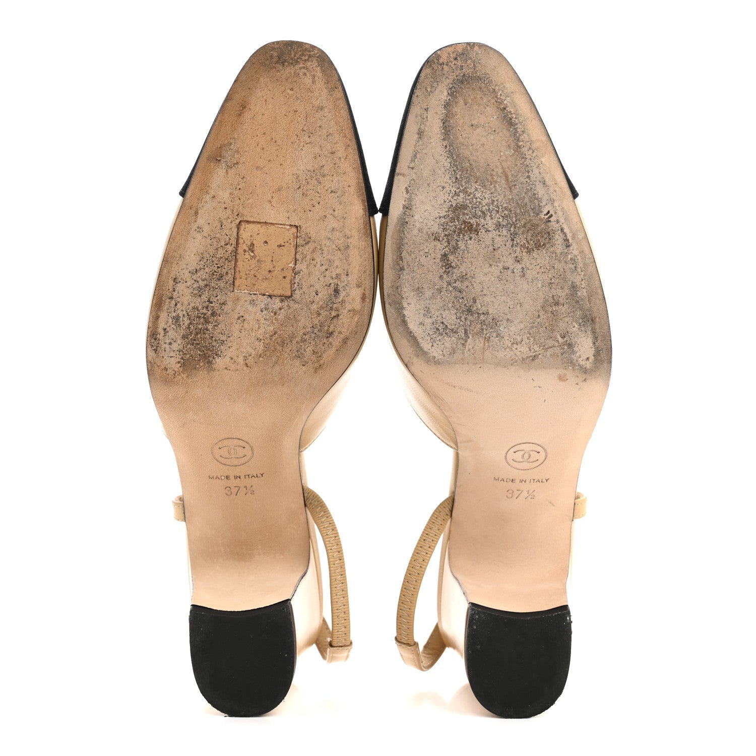 Goatskin Grosgrain Cap Toe CC Slingback Pumps 37.5 Beige Black
