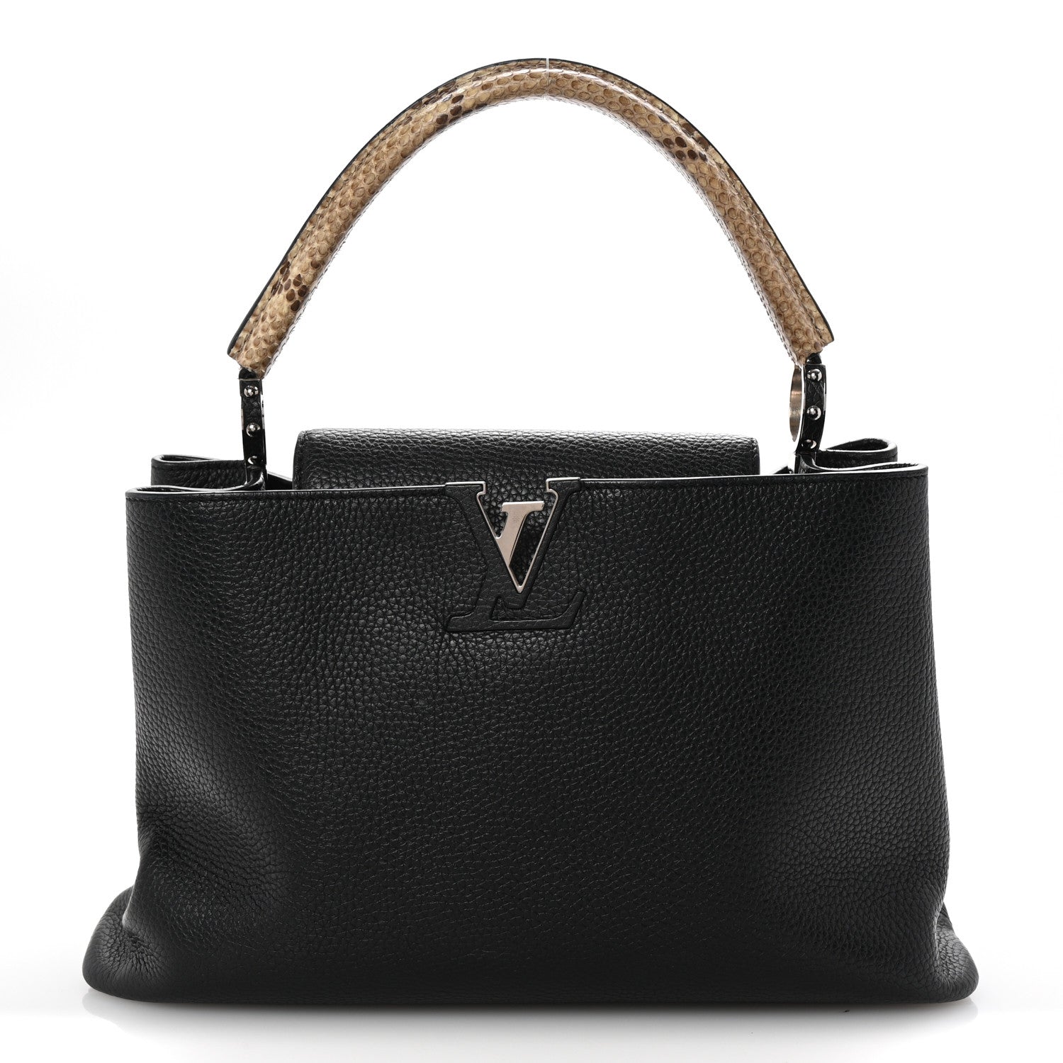 Taurillon Snakeskin Capucines MM Black