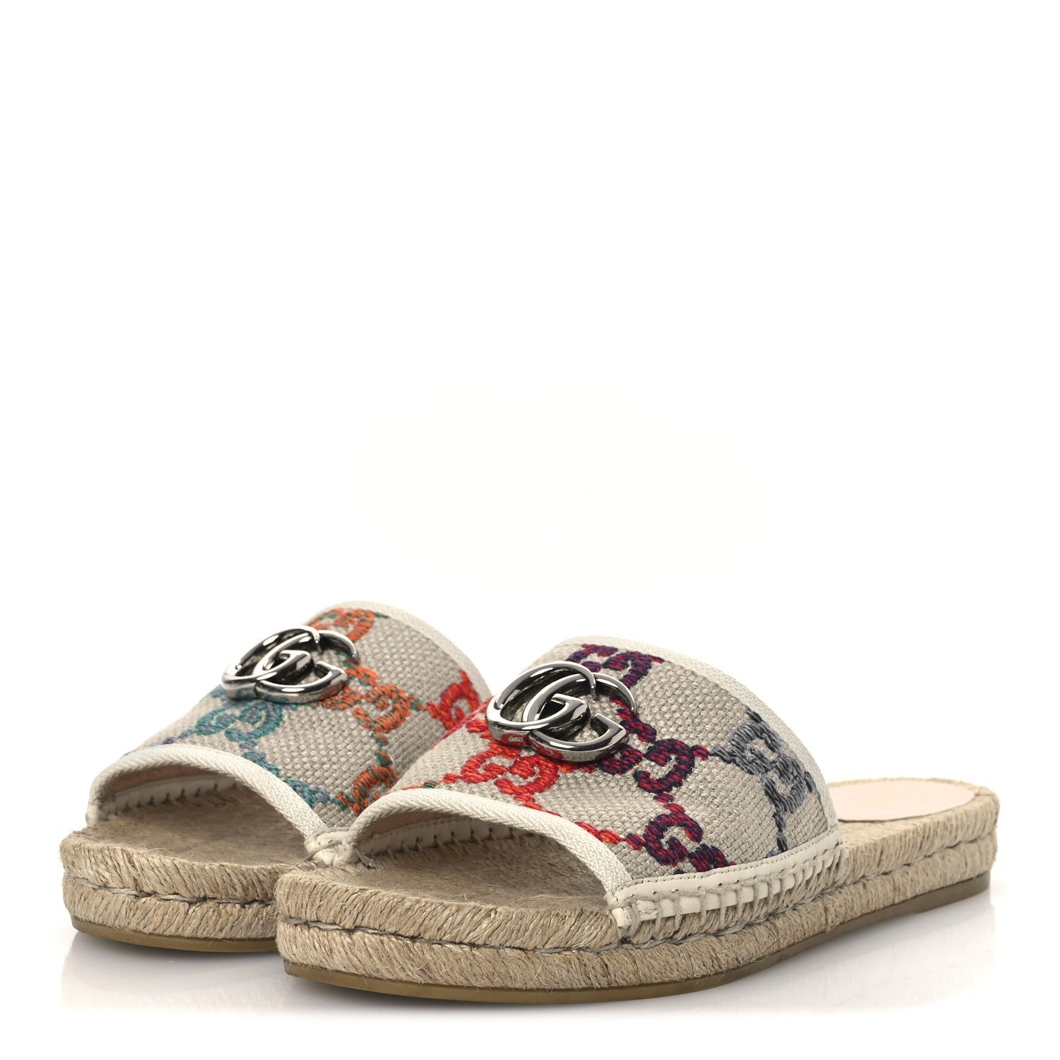 Linen Psychedelic Mini GG Espadrille Slide Sandals 39 Multicolor