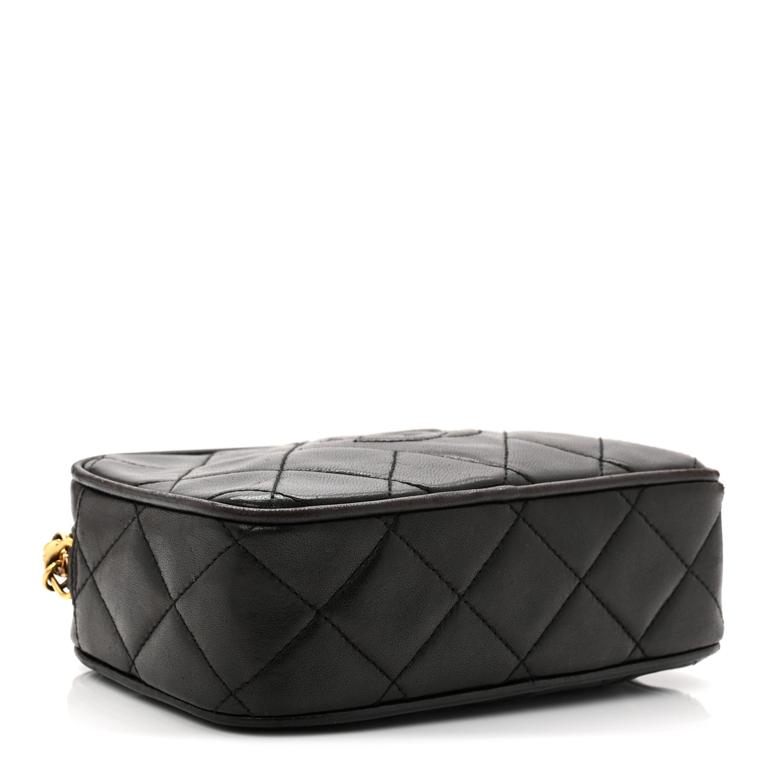 Lambskin Quilted Tassel Camera Case Black