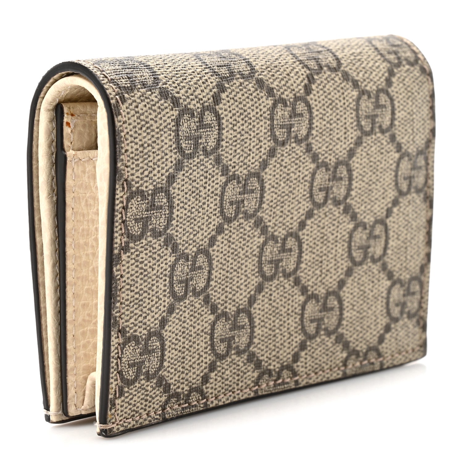 Dollar Calfskin GG Supreme Monogram GG Marmont Card Case Mystic White Beige Ebony