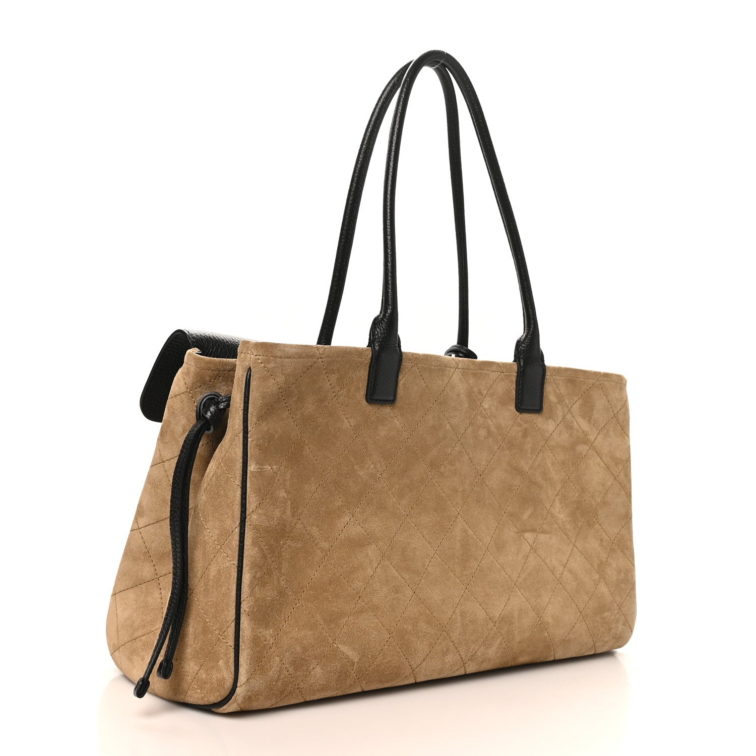 Grained Calfskin Suede Urban Essentials Shopping Bag Beige Black