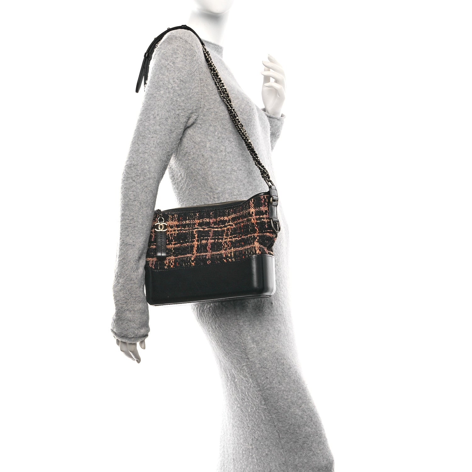 Tweed Calfskin Medium Gabrielle Hobo Black Brown