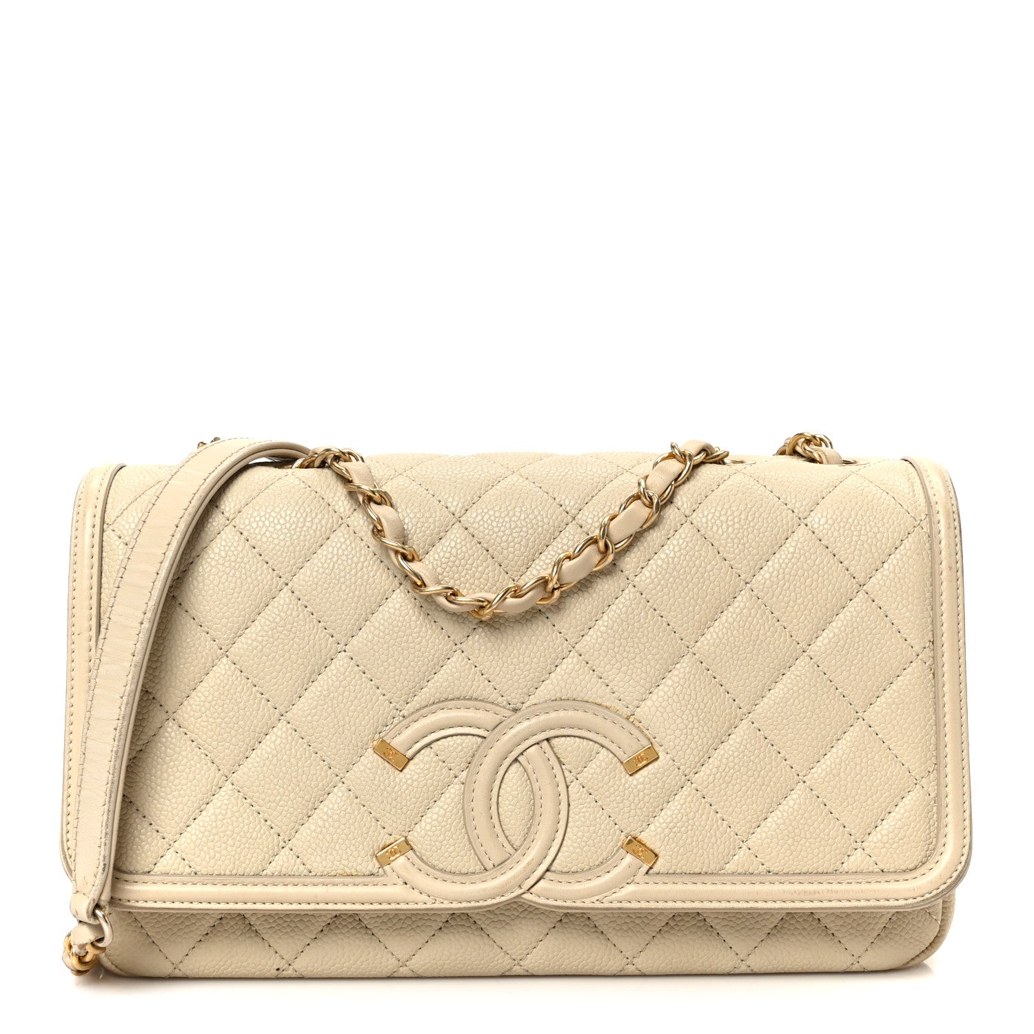 Caviar Quilted Medium CC Filigree Flap Beige