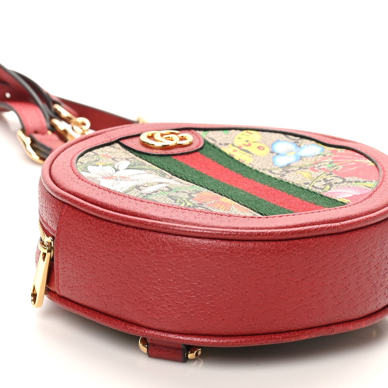 GG Supreme Monogram Web Flora Mini Ophidia Round Backpack Red