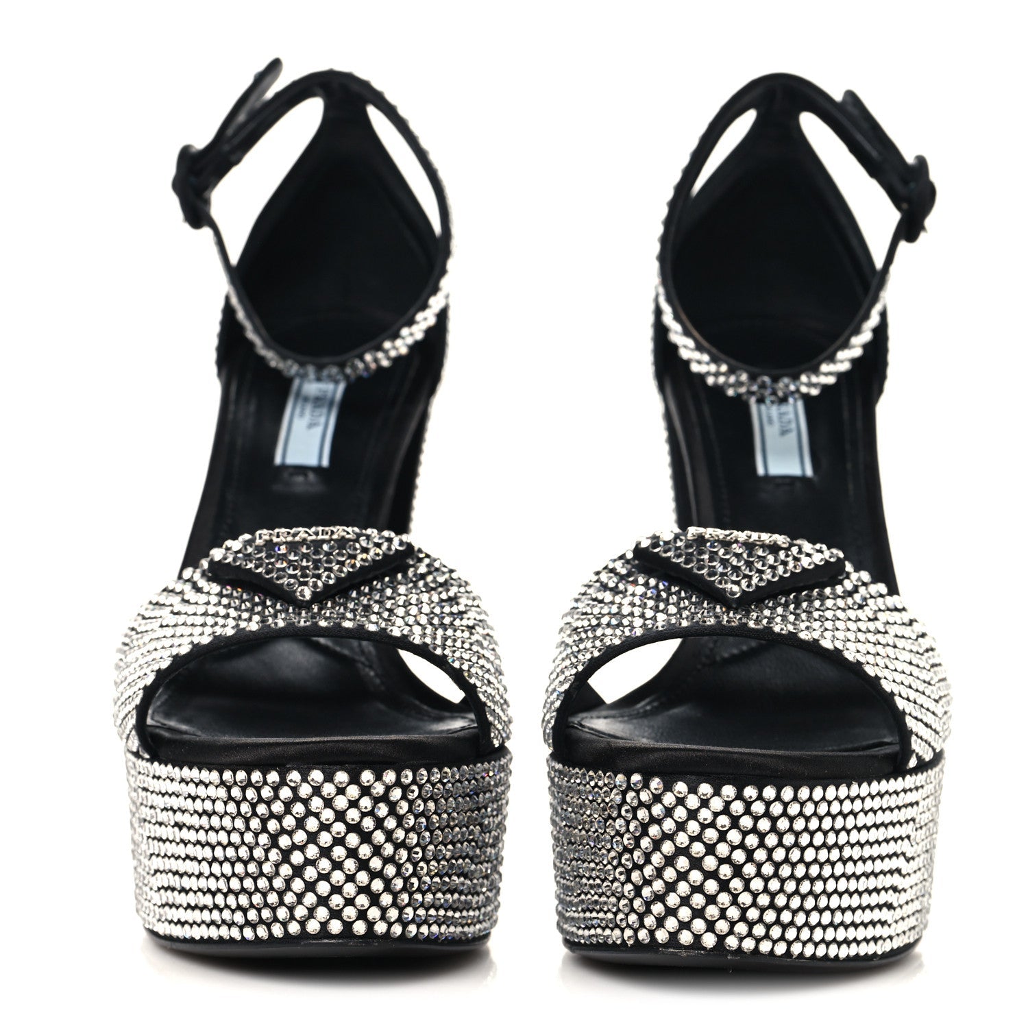 Satin Crystal Triangle Logo 40/135mm Platform Sandals 37 Cristal