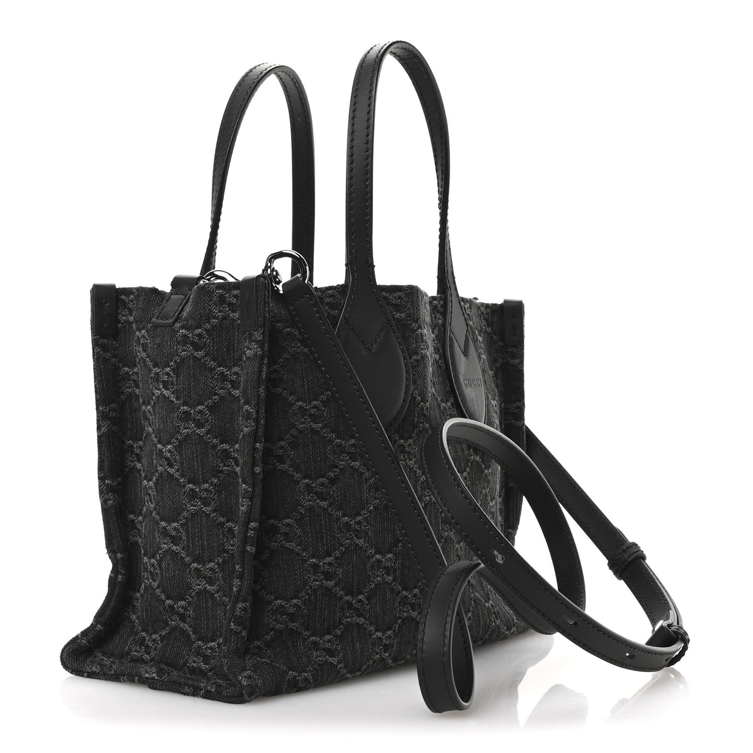 Denim Ophidia GG Monogram Tote Medium Black Grey