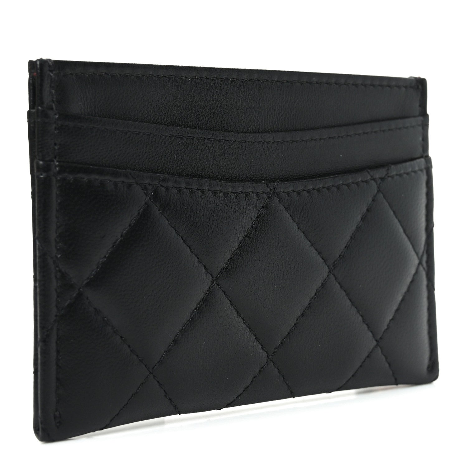 Lambskin Quilted Card Holder Black