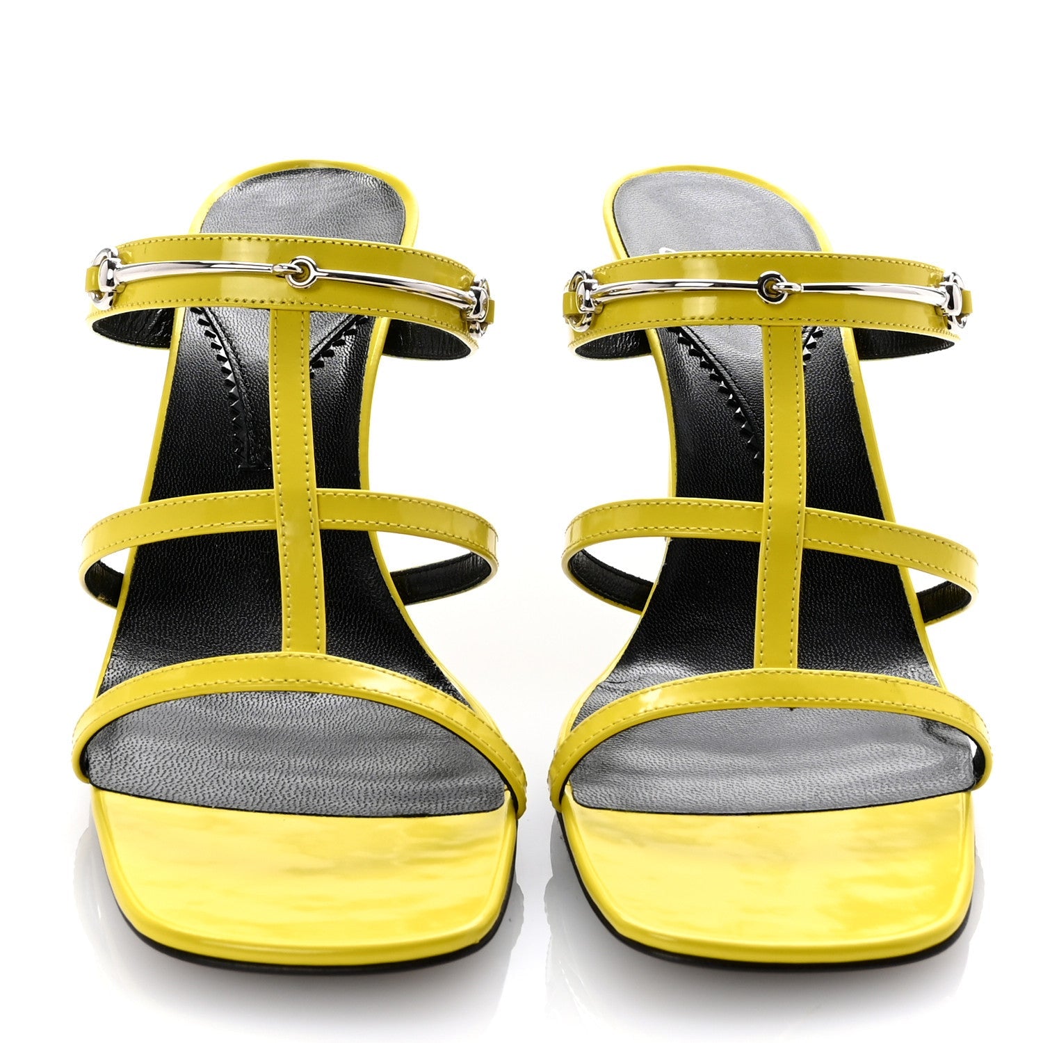 Patent Calfskin Horsebit Divine 75mm Slide Sandals 39.5 Acid Lime
