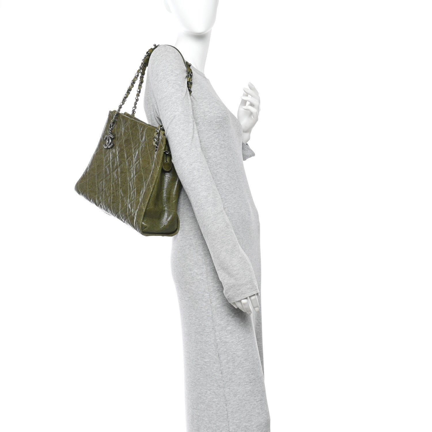 Glazed Caviar Quilted Tote Green