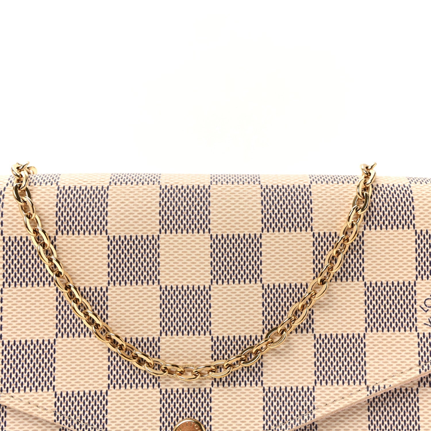 Damier Azur Pochette Felicie Chain Wallet Rose Ballerine