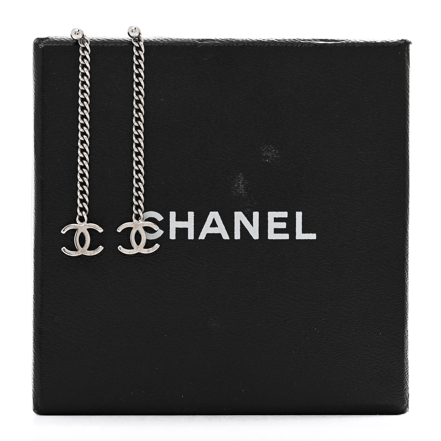 Metal CC Chain Drop Earrings Silver