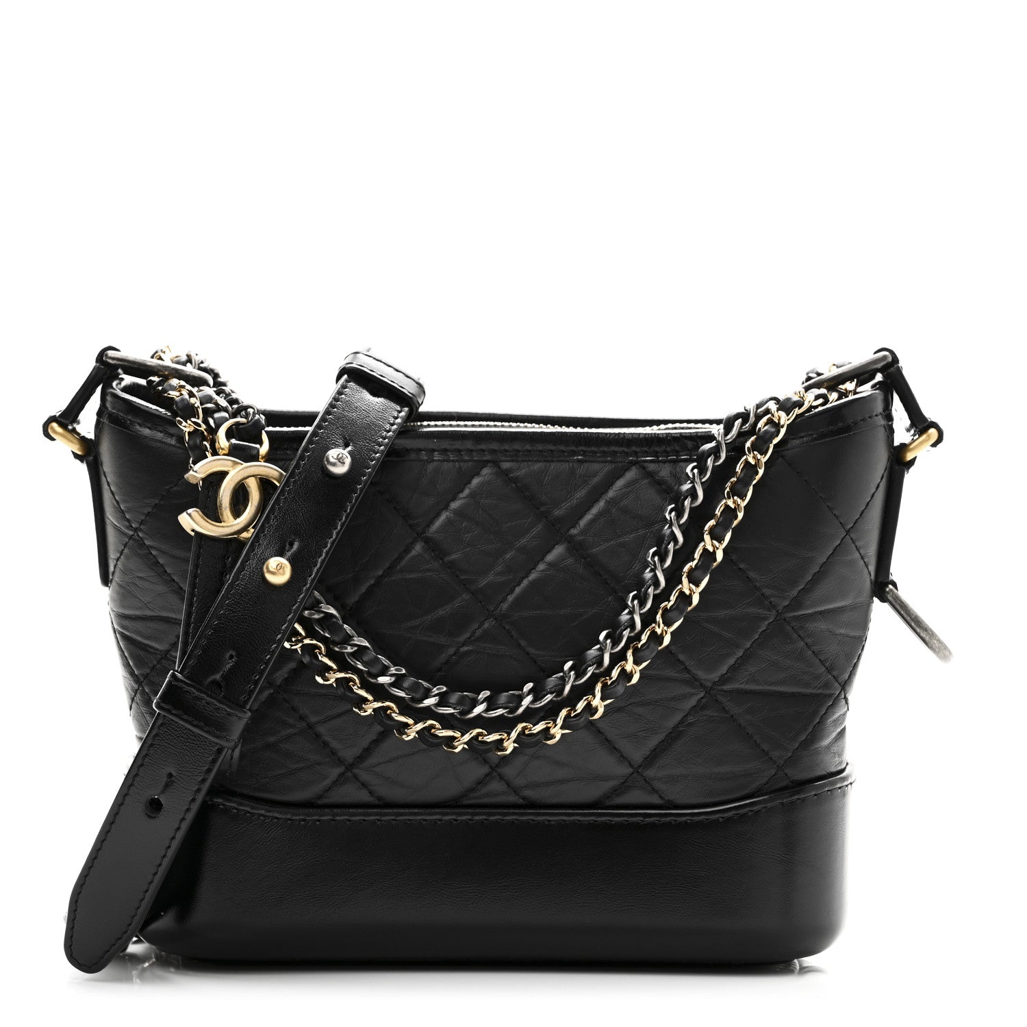 Aged Calfskin Quilted Small Gabrielle Hobo Black