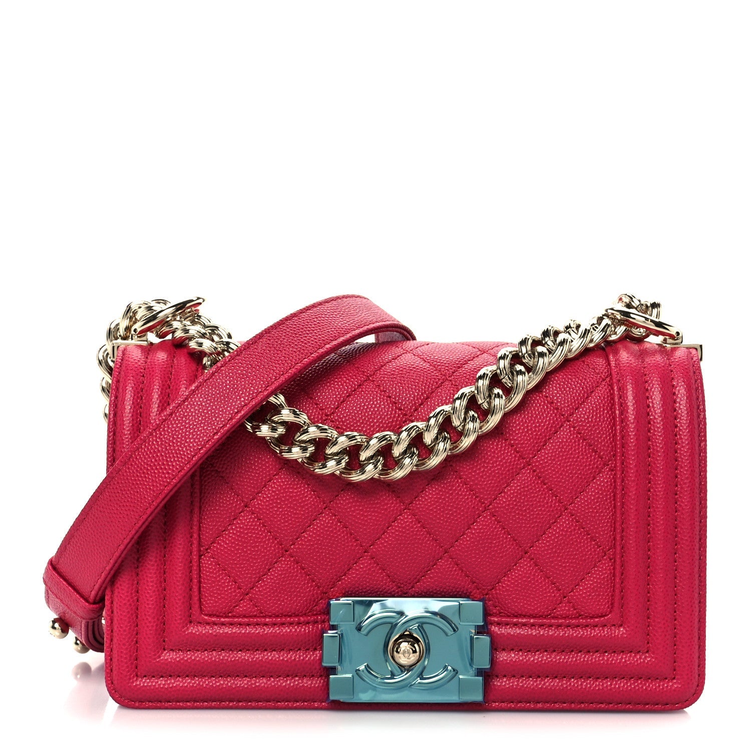 Caviar Quilted Small Boy Flap Dark Pink