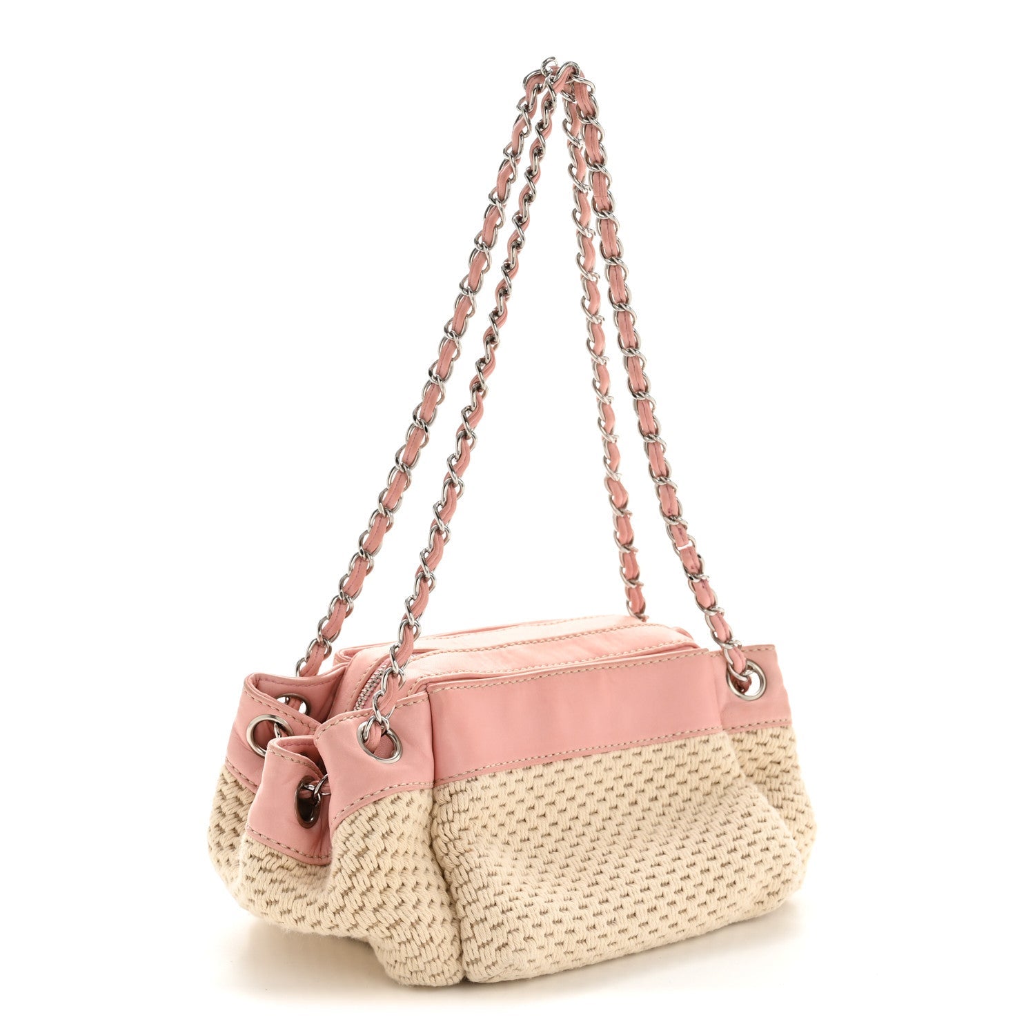 Canvas Woven Lambskin Lax Accordion Hobo Pink