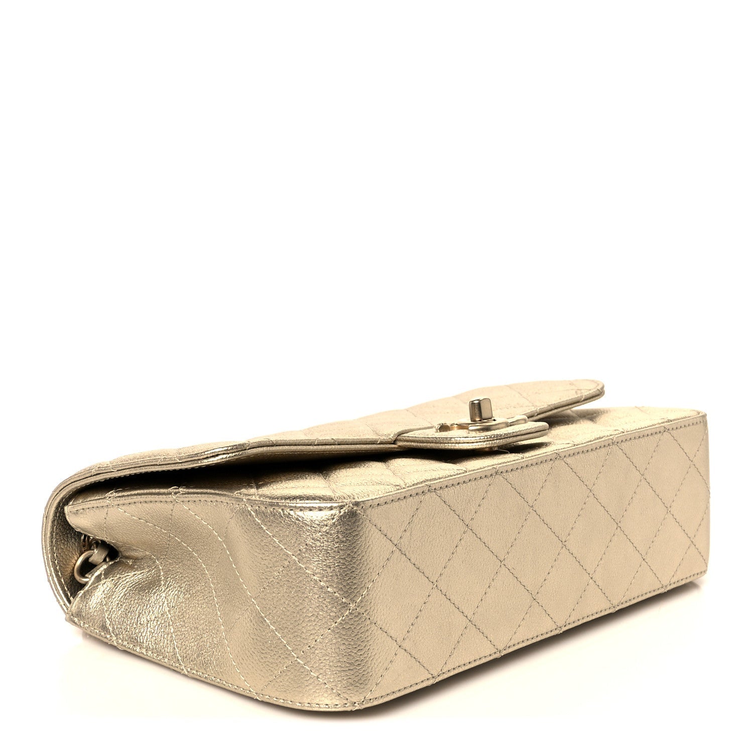 Metallic Caviar Quilted Medium CC Slide Flap Light Gold