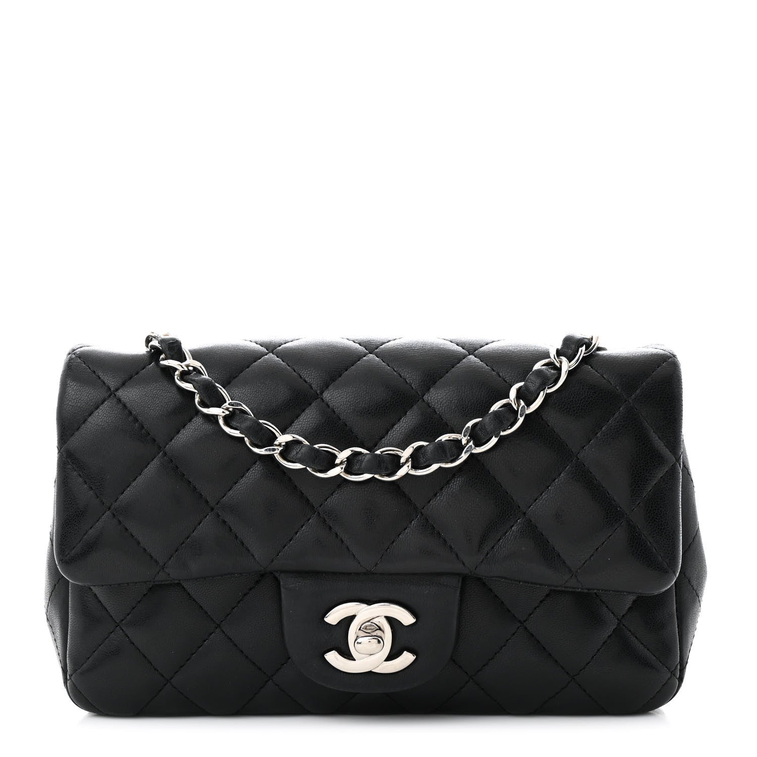 Lambskin Quilted Mini Rectangular Flap Black